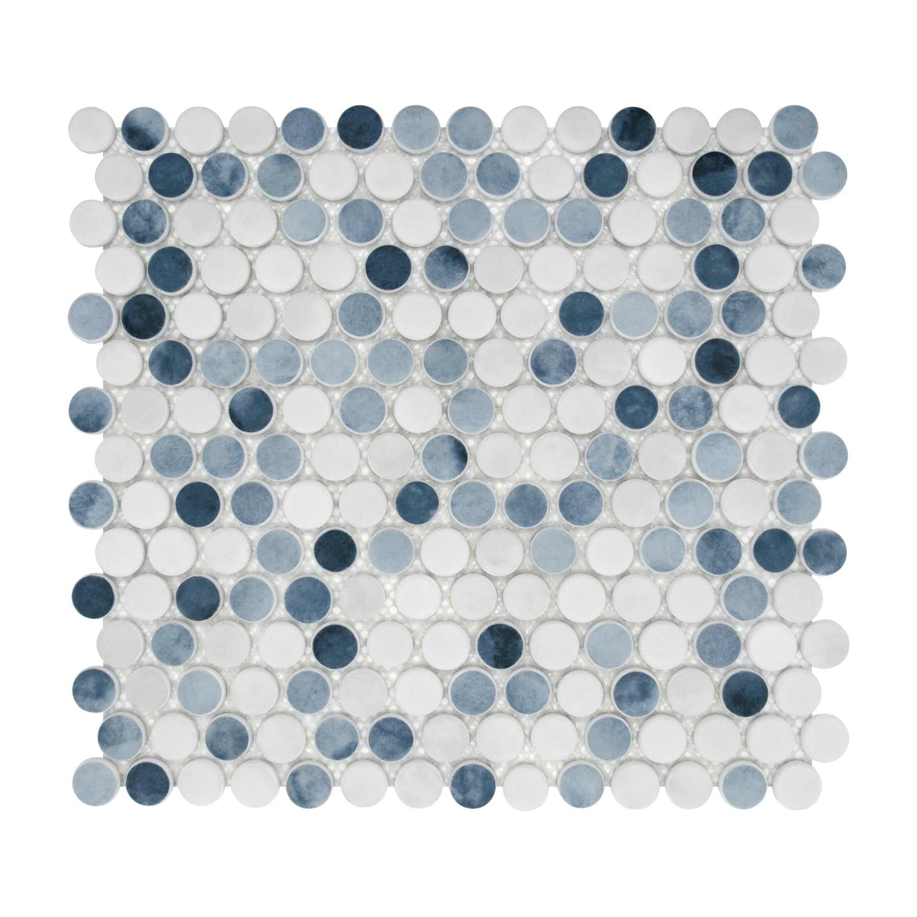 Penny Round Blue Mixed Recycled Glass Floor And Wall Mosaic Tile