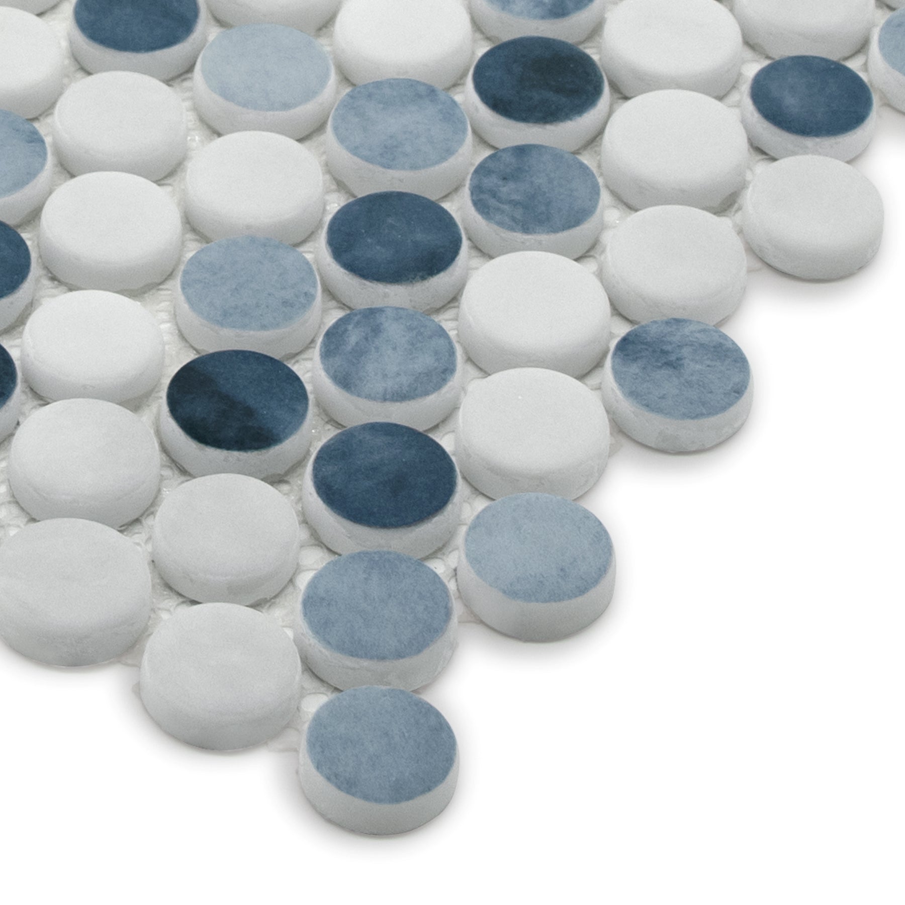 Penny Round Blue Mixed Recycled Glass Floor And Wall Mosaic Tile