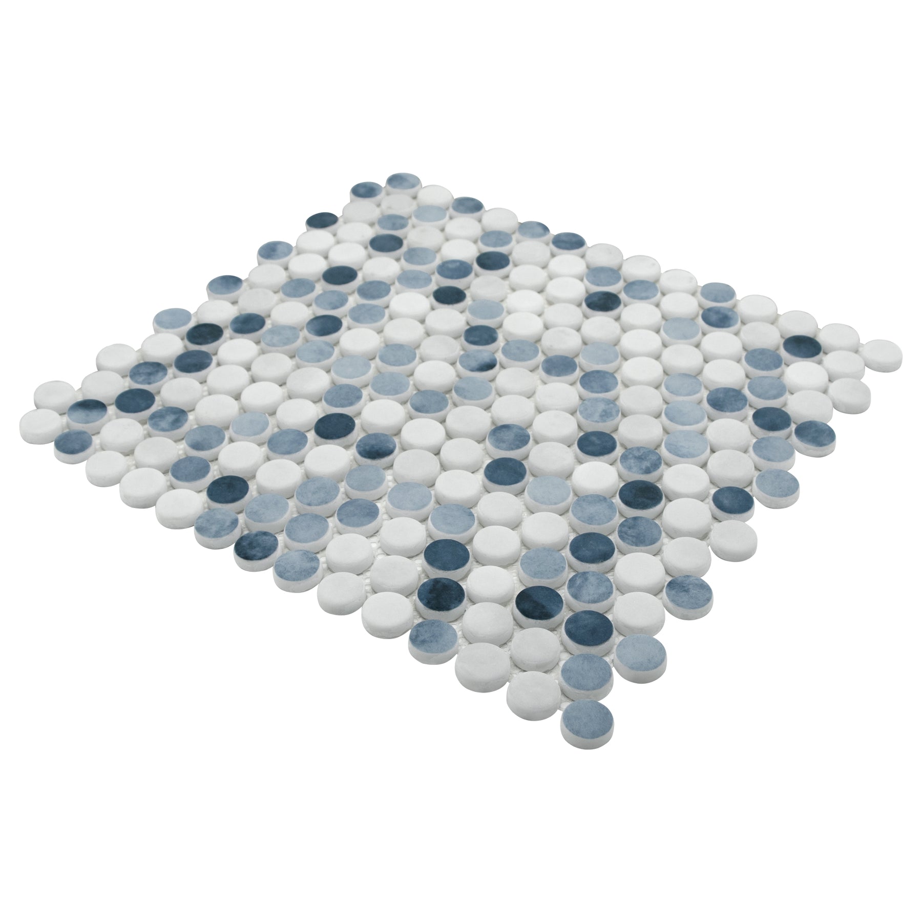 Penny Round Blue Mixed Recycled Glass Floor And Wall Mosaic Tile