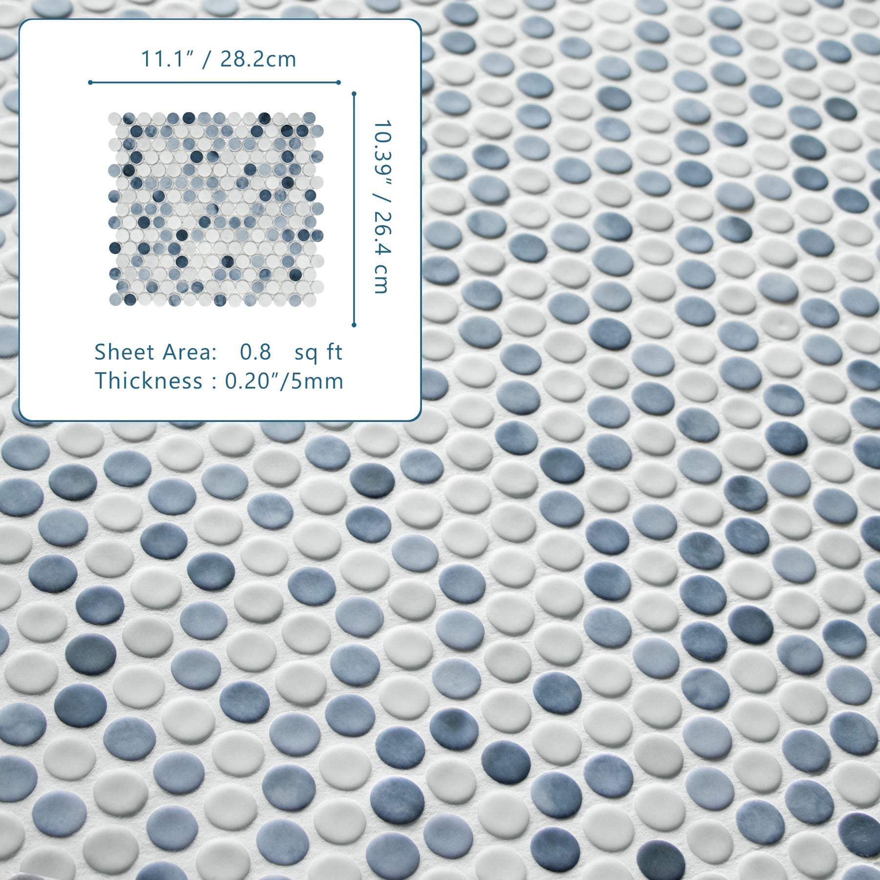 Penny Round Blue Mixed Recycled Glass Floor And Wall Mosaic Tile
