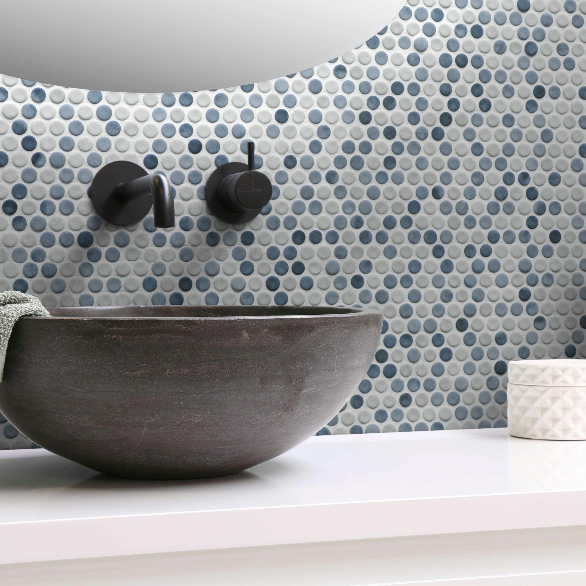 Penny Round Blue Recycled Glass Floor and Wall Mosaic Tile