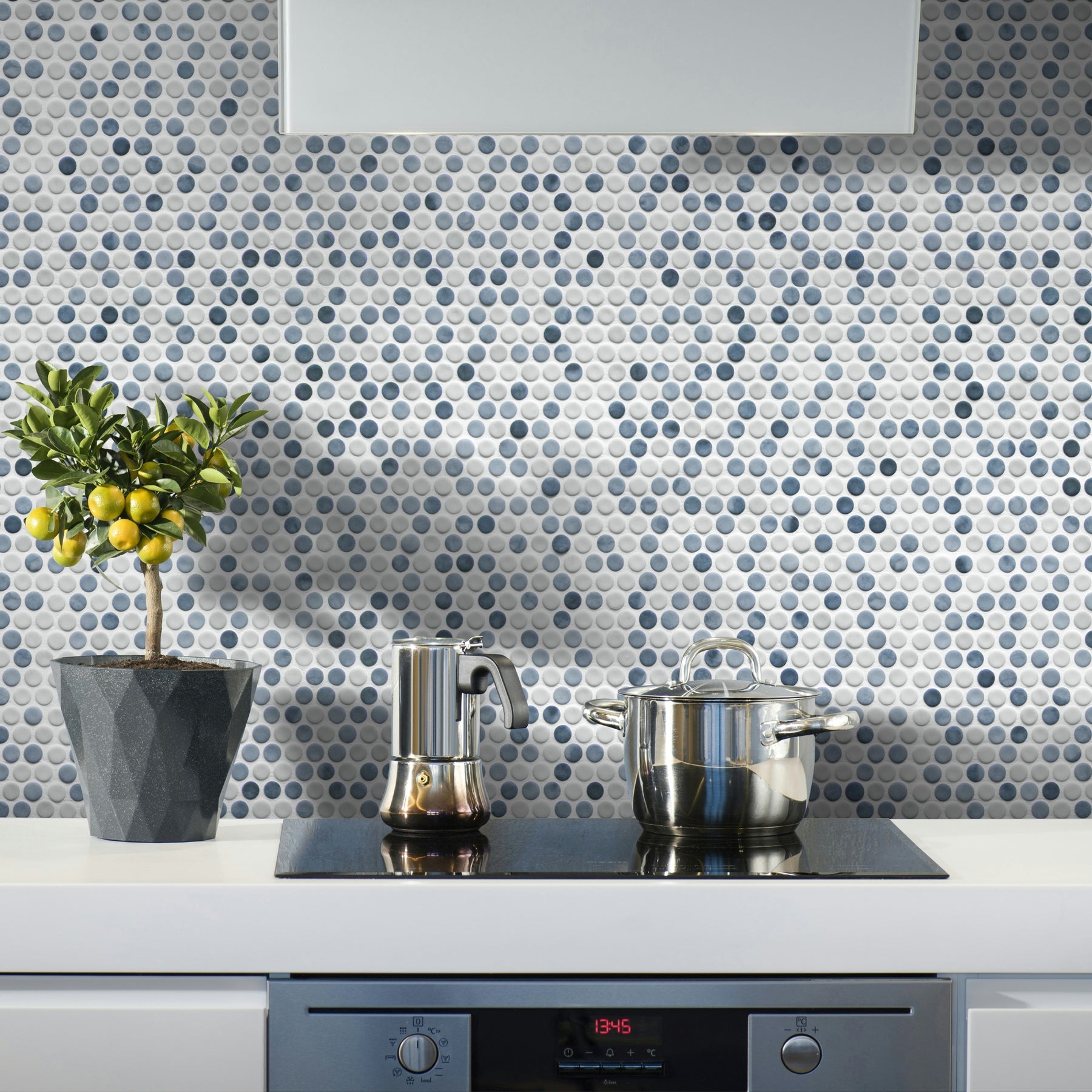 Penny Round Blue Mixed Recycled Glass Floor And Wall Mosaic Tile