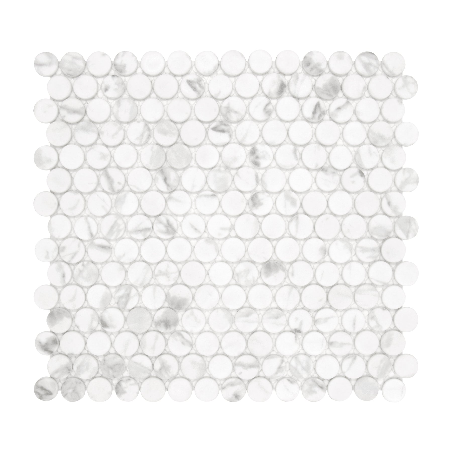 Penny Round Carrara White Recycled Glass Floor And Wall Mosaic Tile
