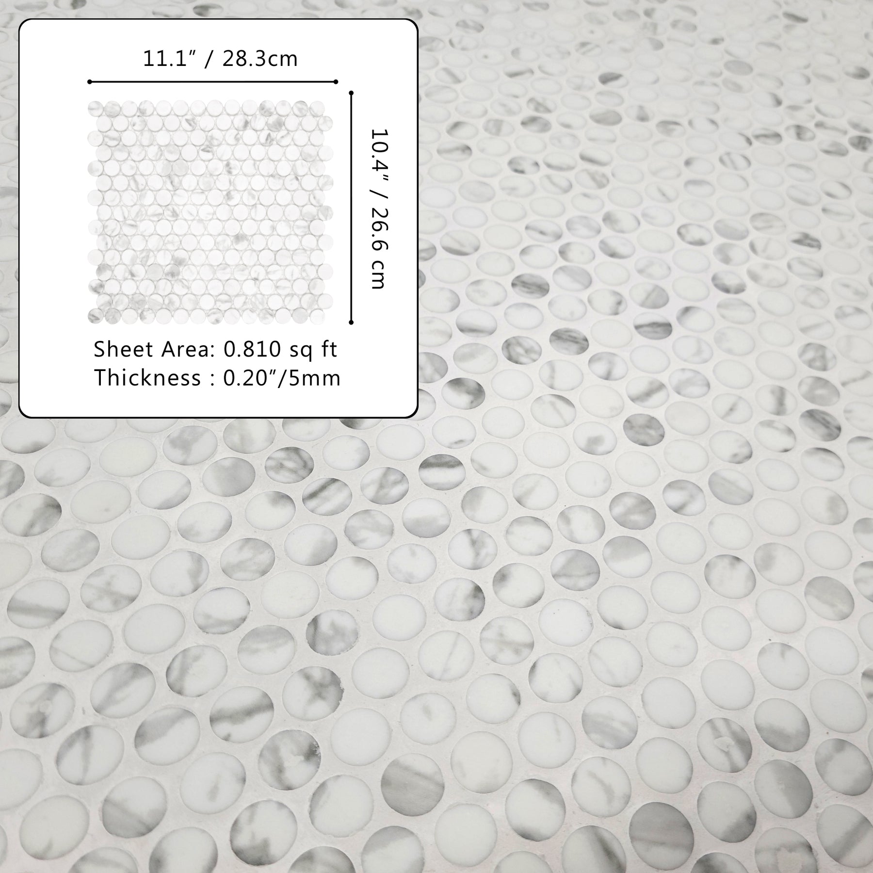 Penny Round Carrara White Recycled Glass Floor And Wall Mosaic Tile
