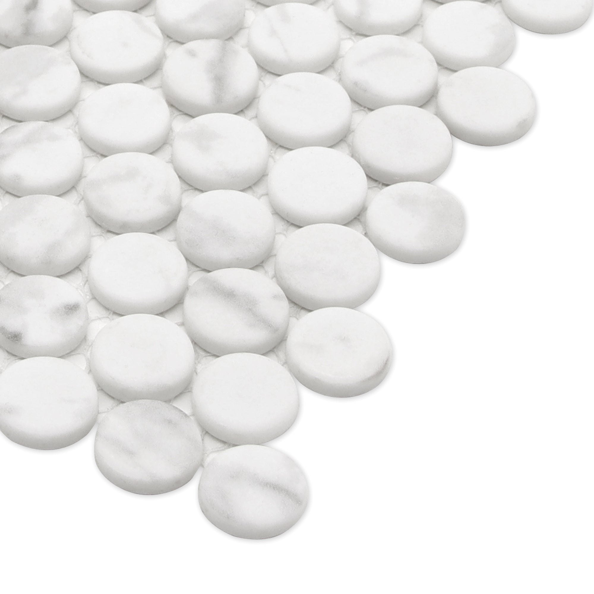 Penny Round Carrara White Recycled Glass Floor and Wall Mosaic Tile