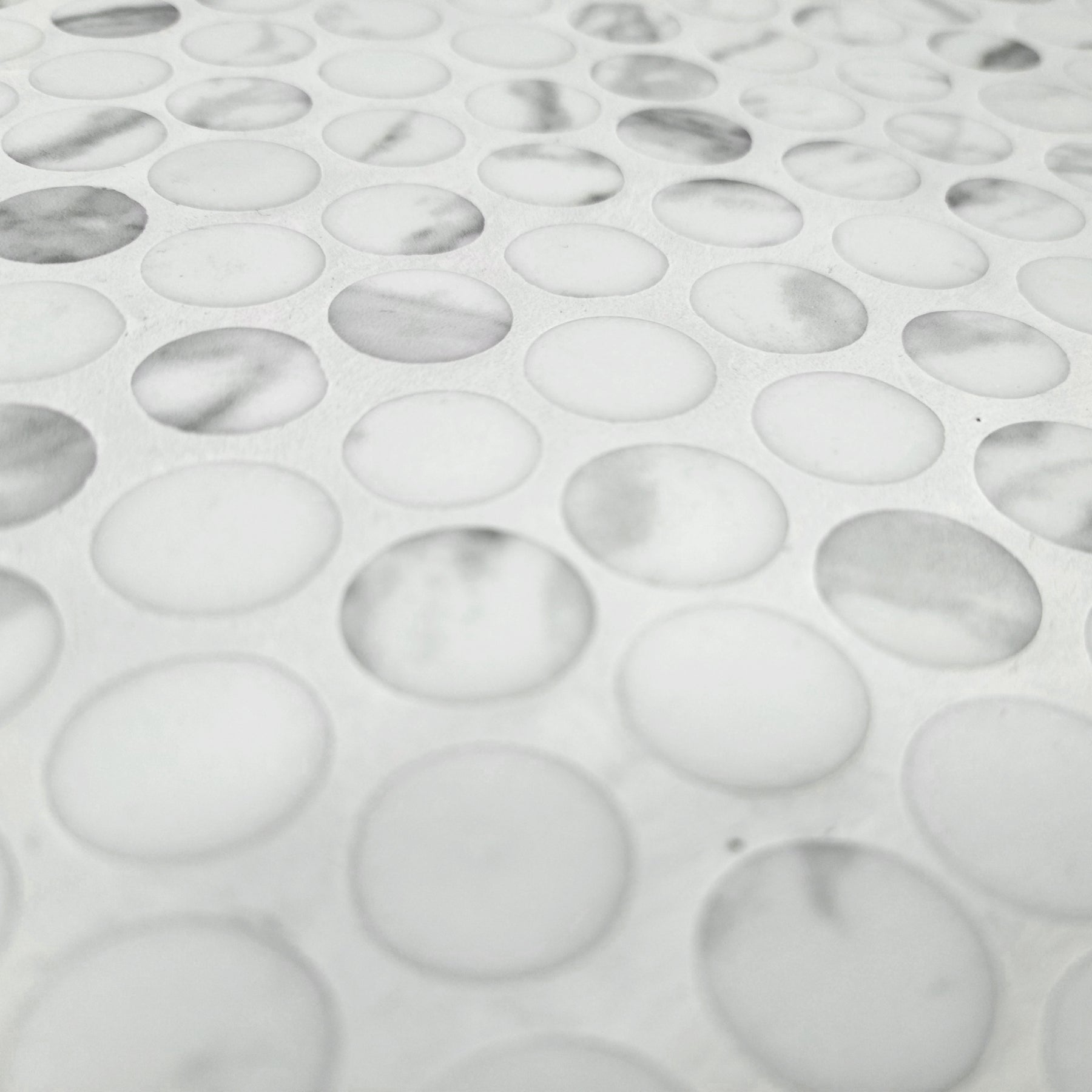 Penny Round Carrara White Recycled Glass Floor And Wall Mosaic Tile