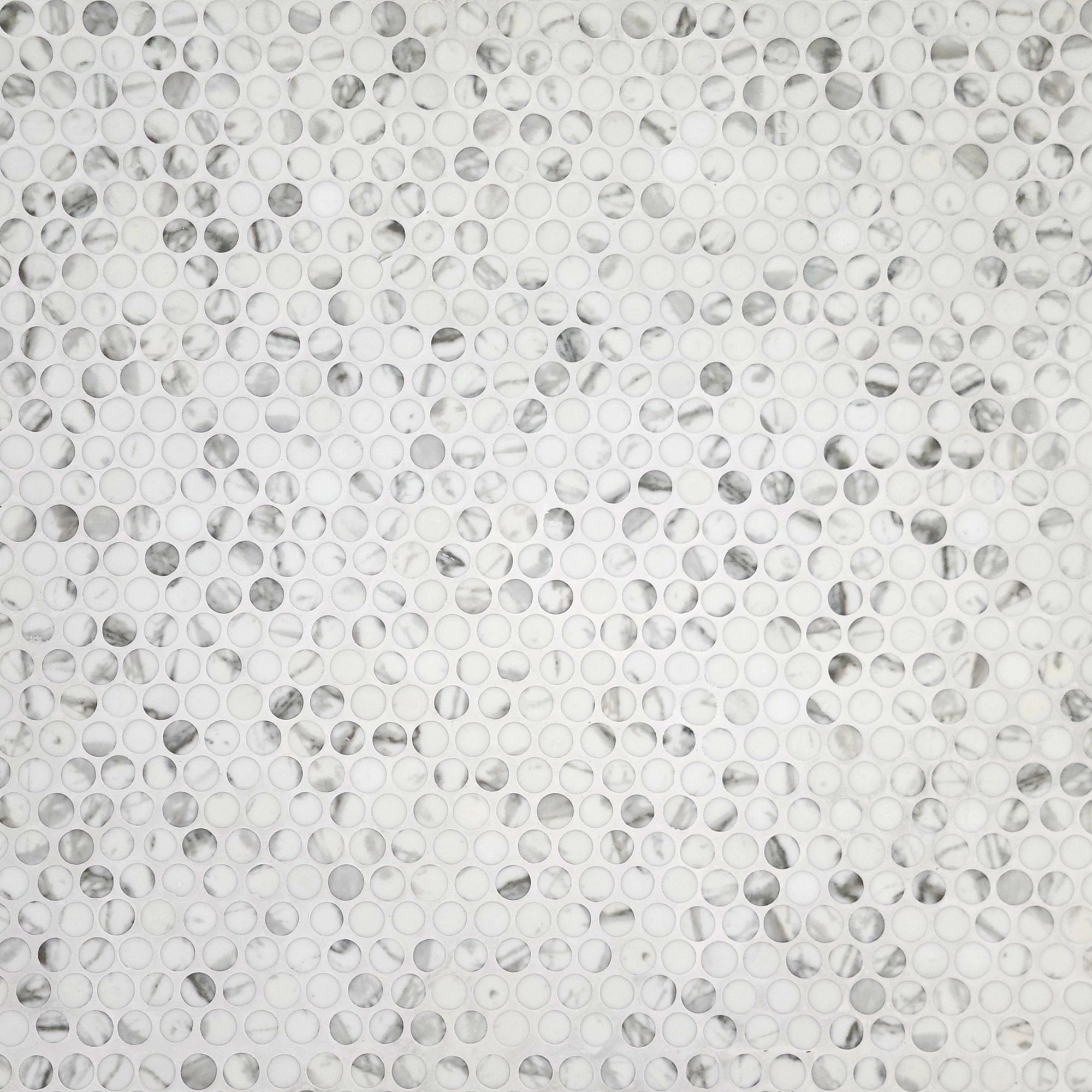 Penny Round Carrara White Recycled Glass Floor and Wall Mosaic Tile