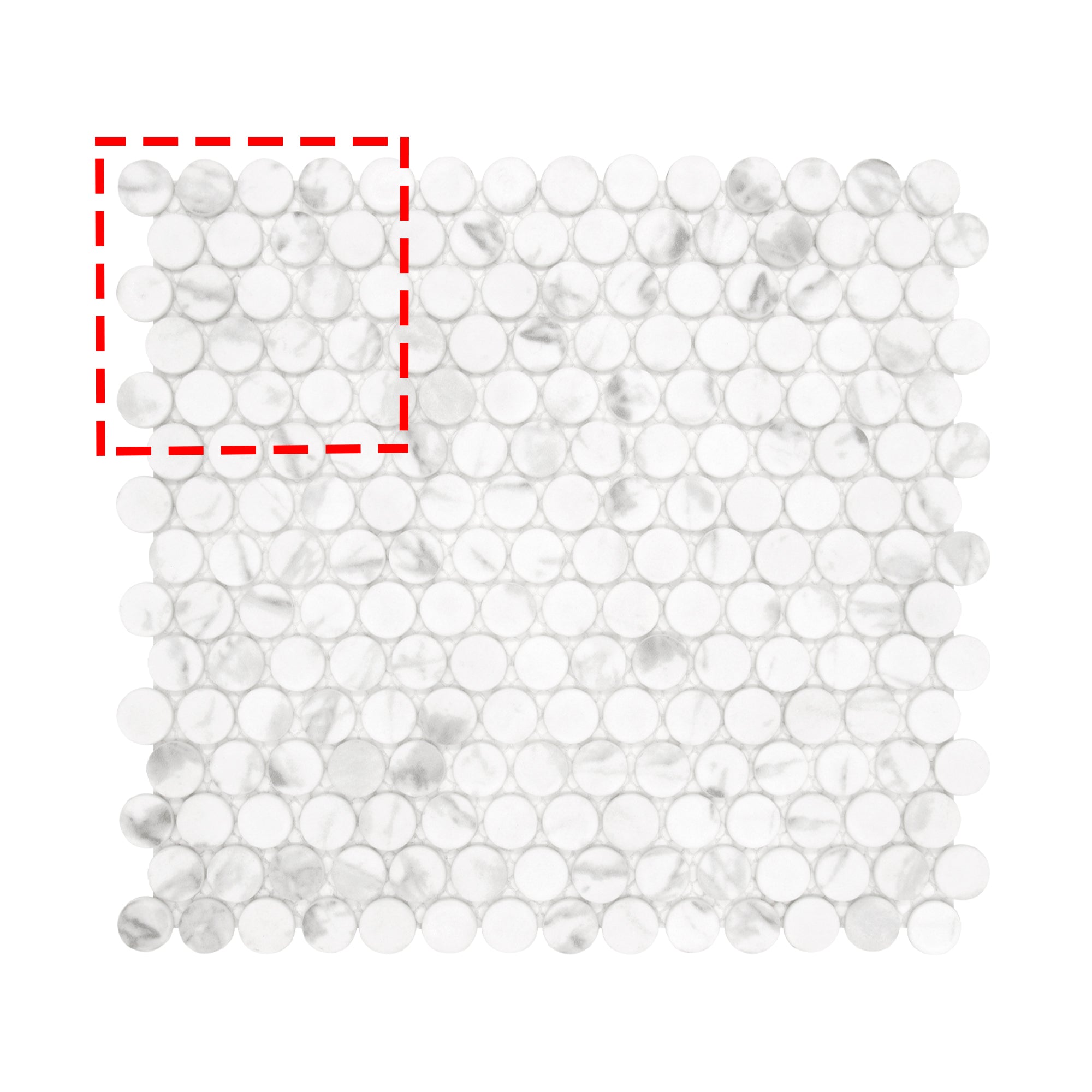 Penny Round Carrara White Recycled Glass Floor and Wall Mosaic Tile