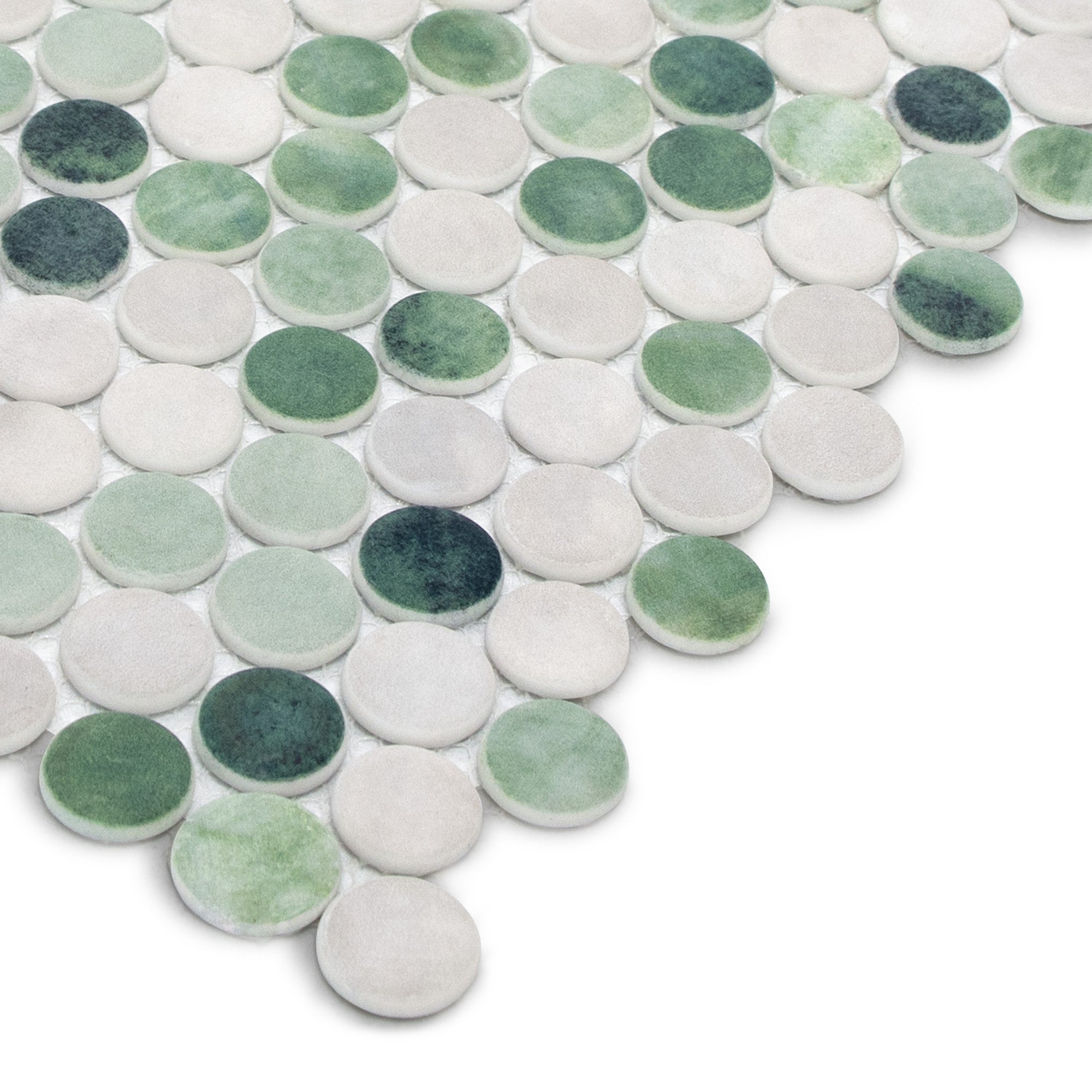 Penny Round Green Recycled Glass Floor and Wall Mosaic Tile