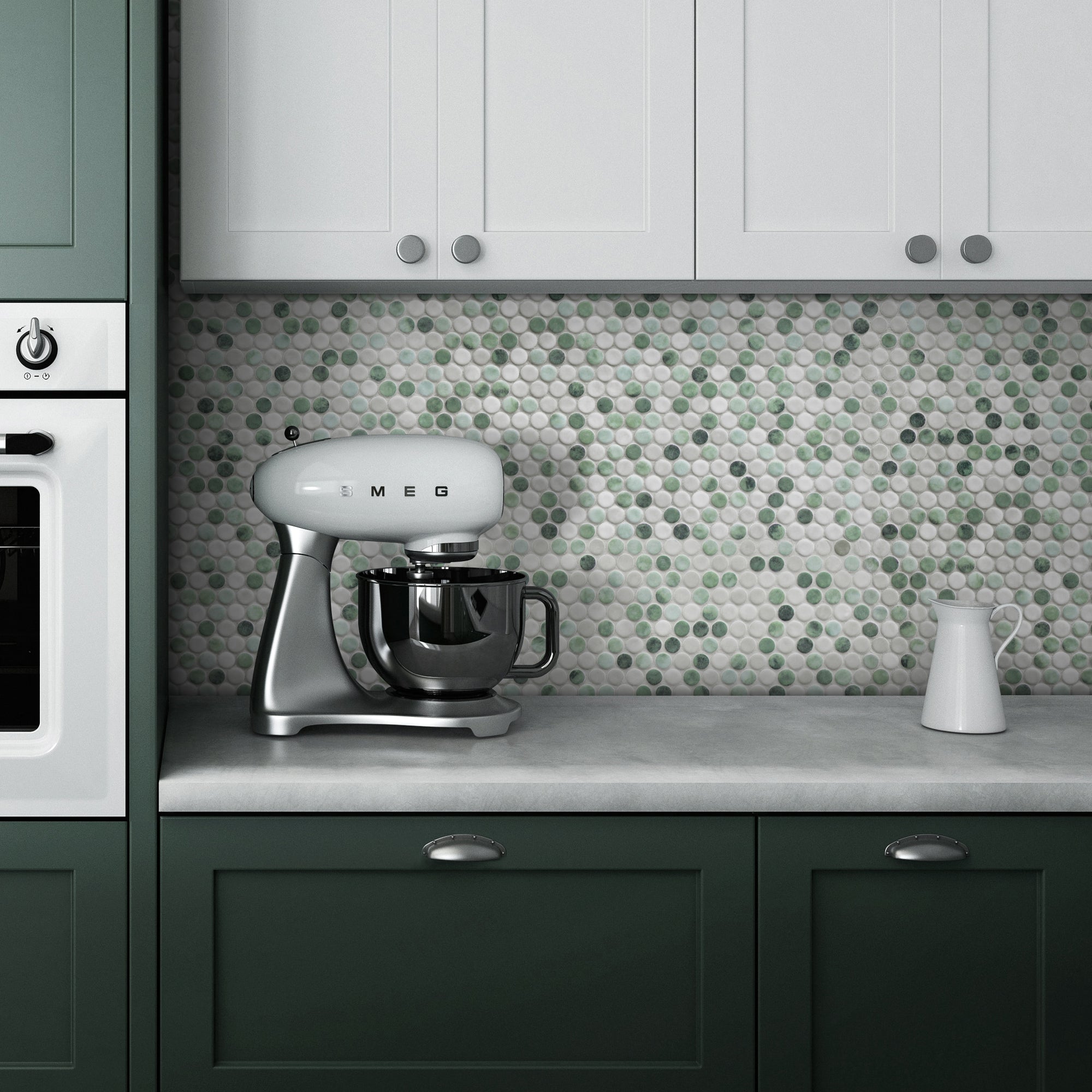 Penny Round Green Recycled Glass Floor and Wall Mosaic Tile