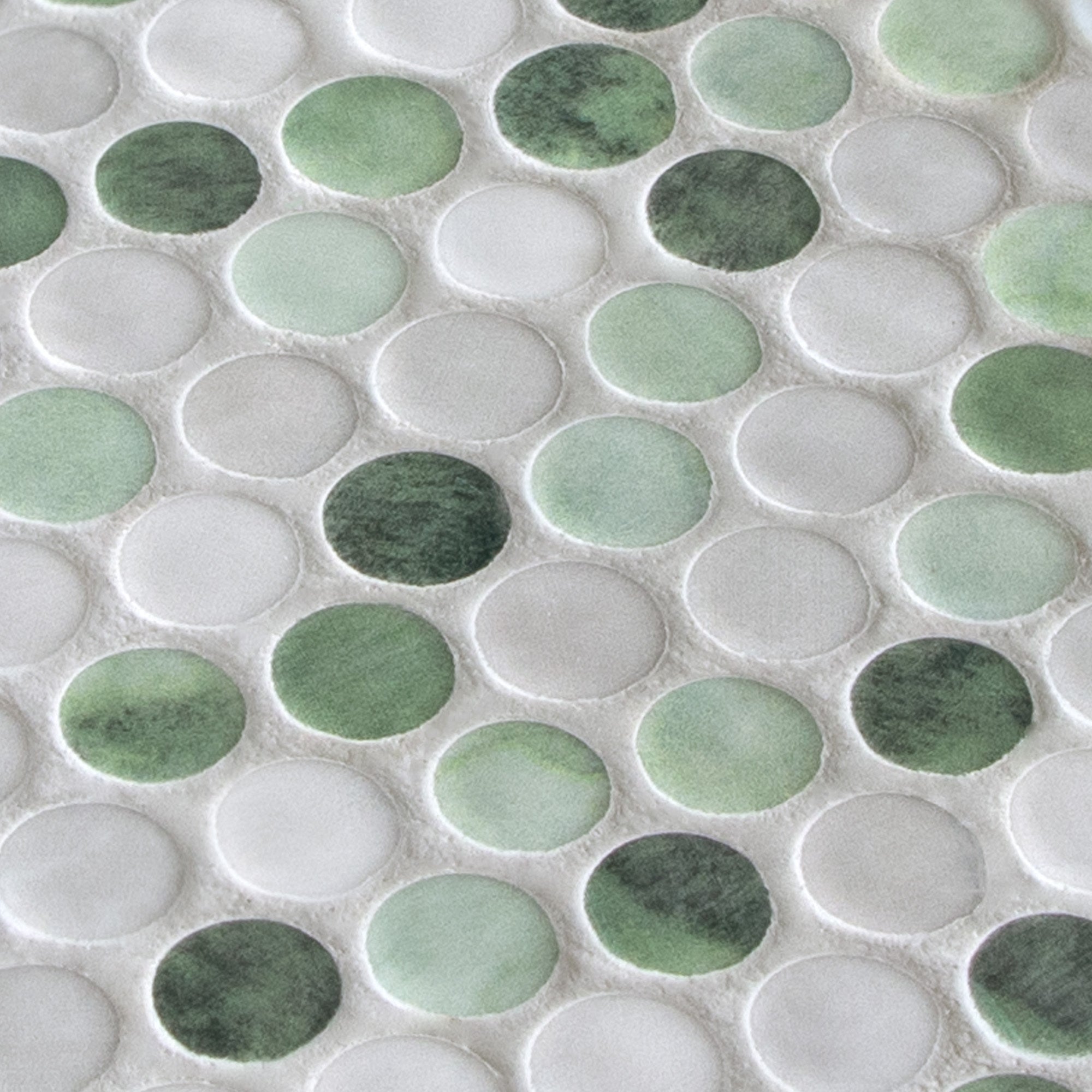 Penny Round Green Recycled Glass Floor and Wall Mosaic Tile