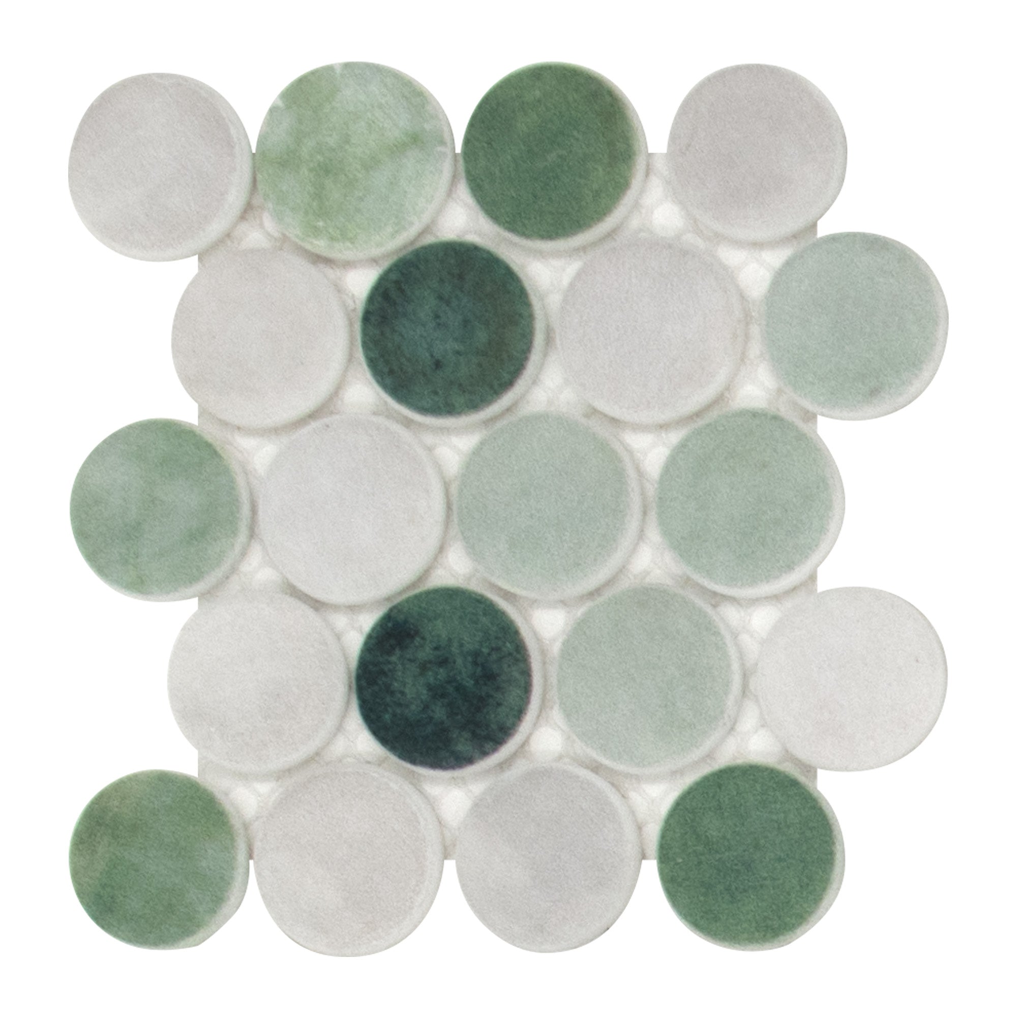 Penny Round Green Recycled Glass Floor and Wall Mosaic Tile
