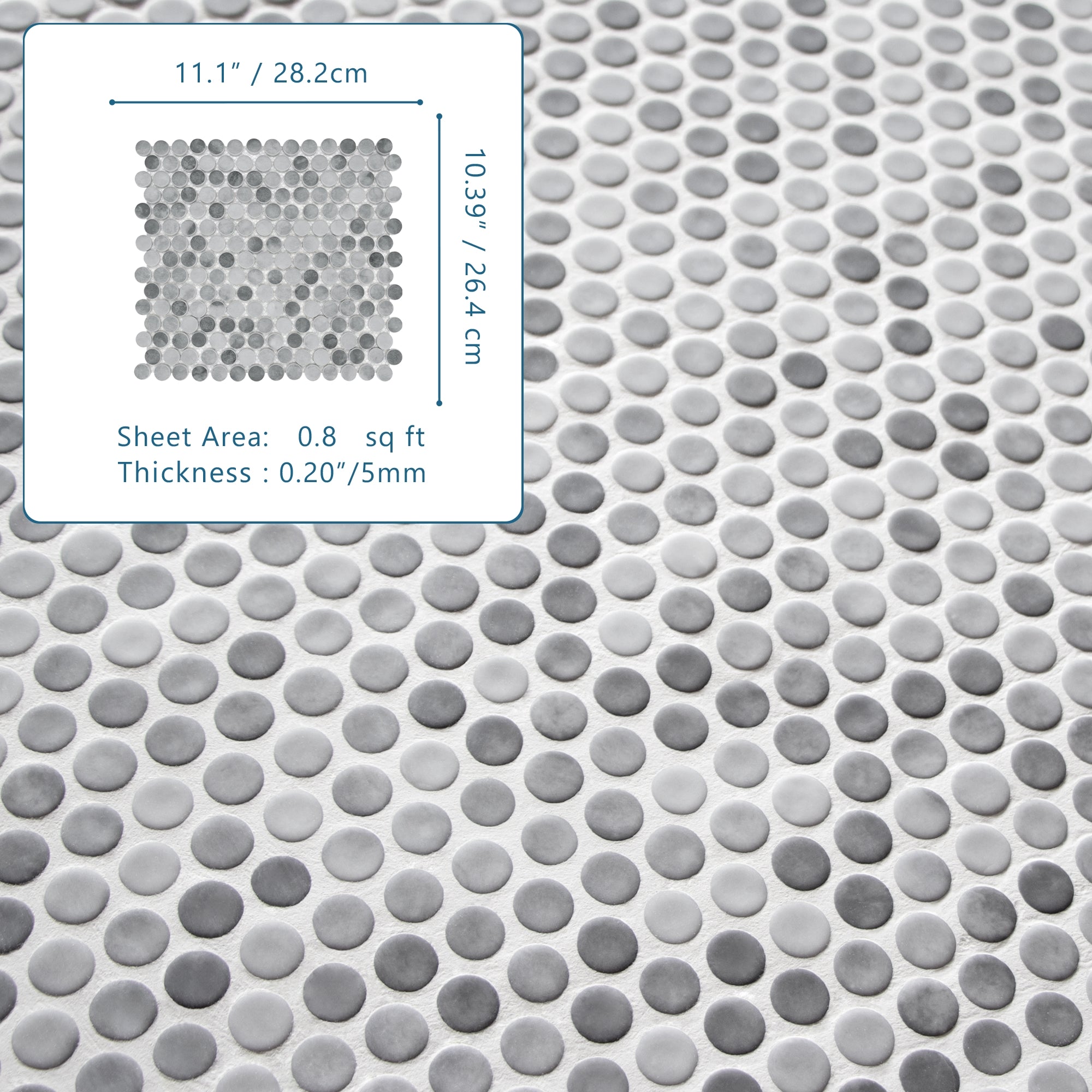 Penny Round Gray Recycled Glass Floor and Wall Mosaic Tile