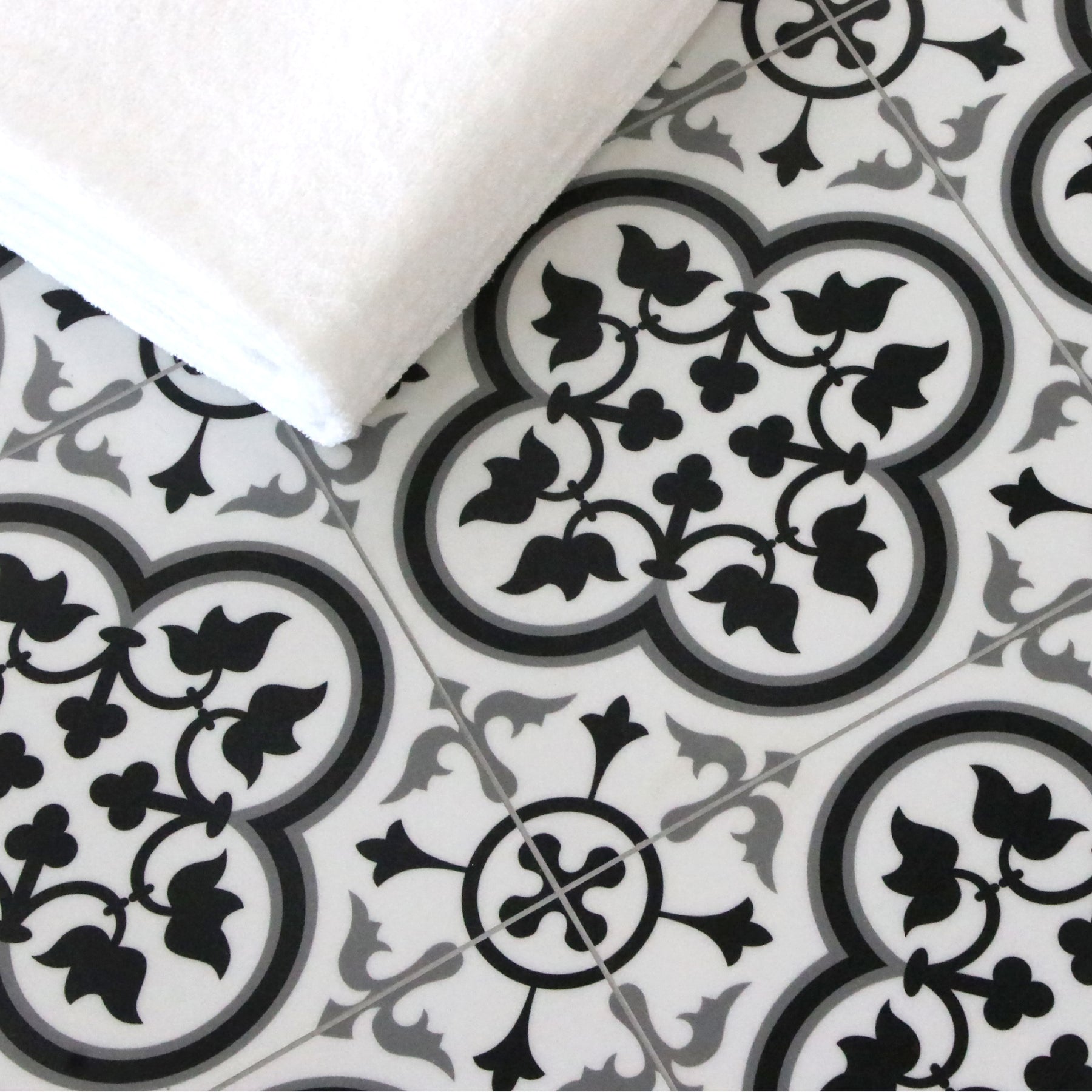 9" x 9" Patterned Black and White Peel and Stick Backsplash Wall and Floor Tile