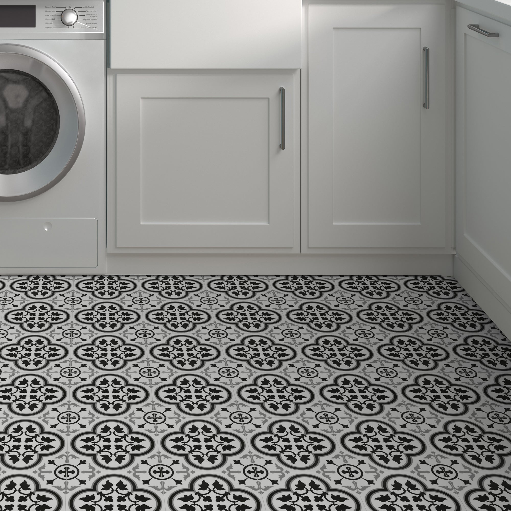 9" x 9" Patterned Black and White Peel and Stick Floor and Wall Tile