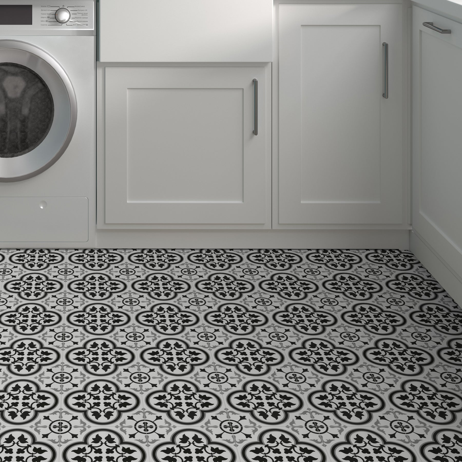 9" x 9" Patterned Black and White Peel and Stick Backsplash Wall and Floor Tile