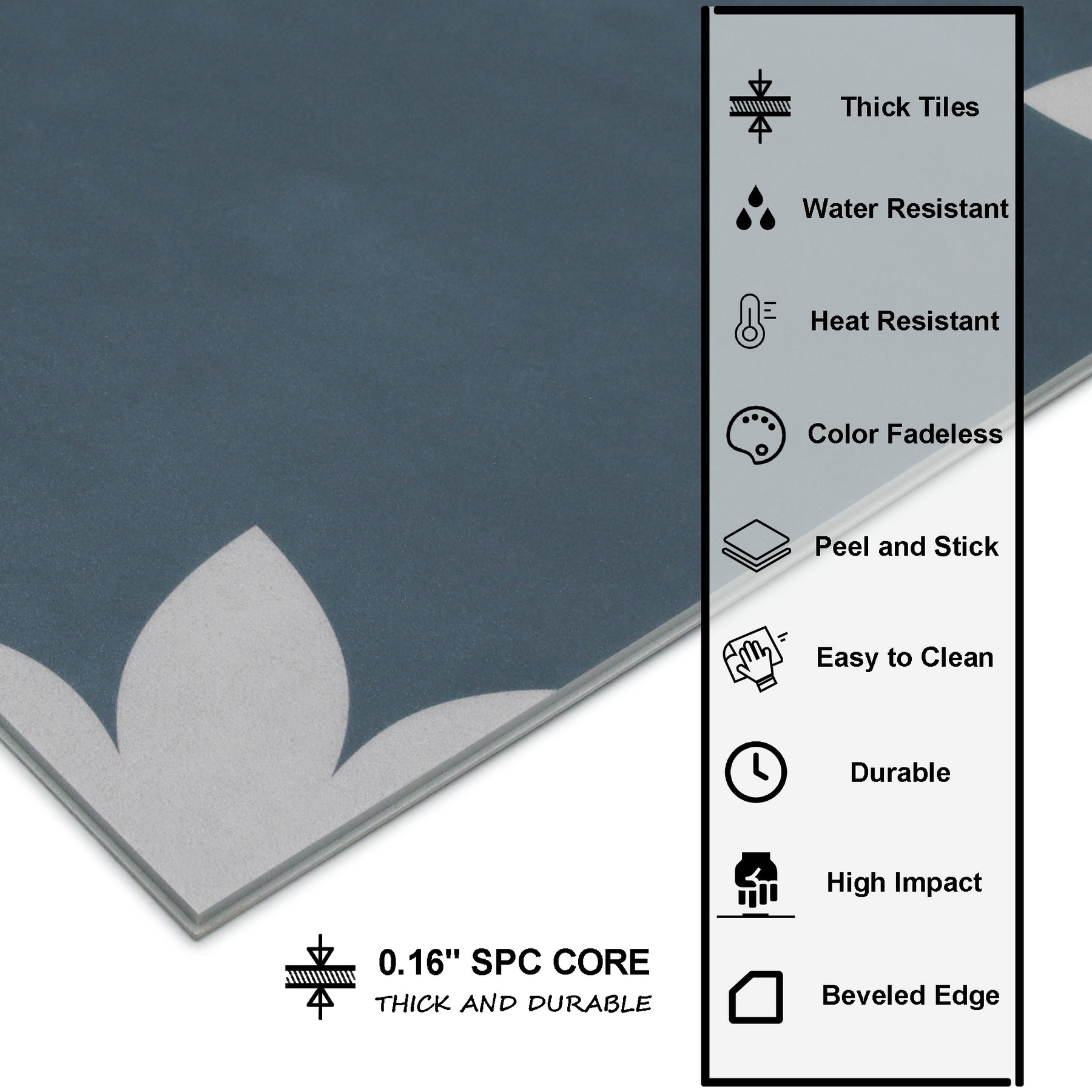 9" x 9" Flower Blue Peel and Stick Backsplash Wall and Floor Tile