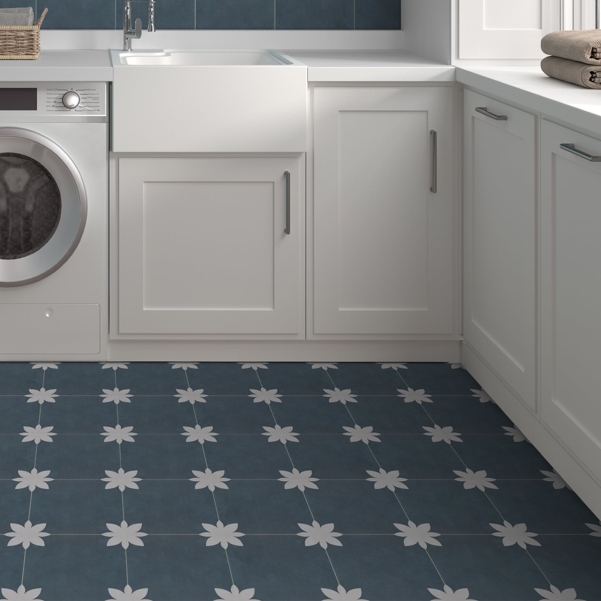 9" x 9" Flower Blue Peel and Stick Backsplash Wall and Floor Tile