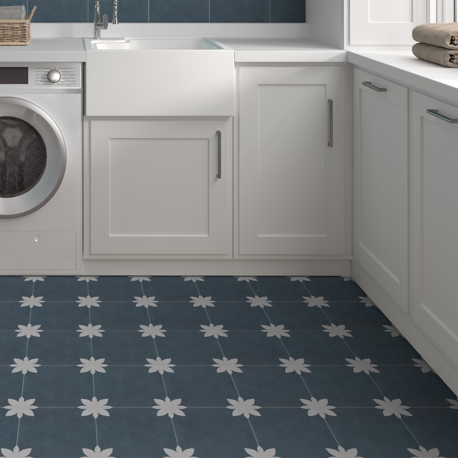 9" x 9" Flower Blue Peel and Stick Backsplash Wall and Floor Tile