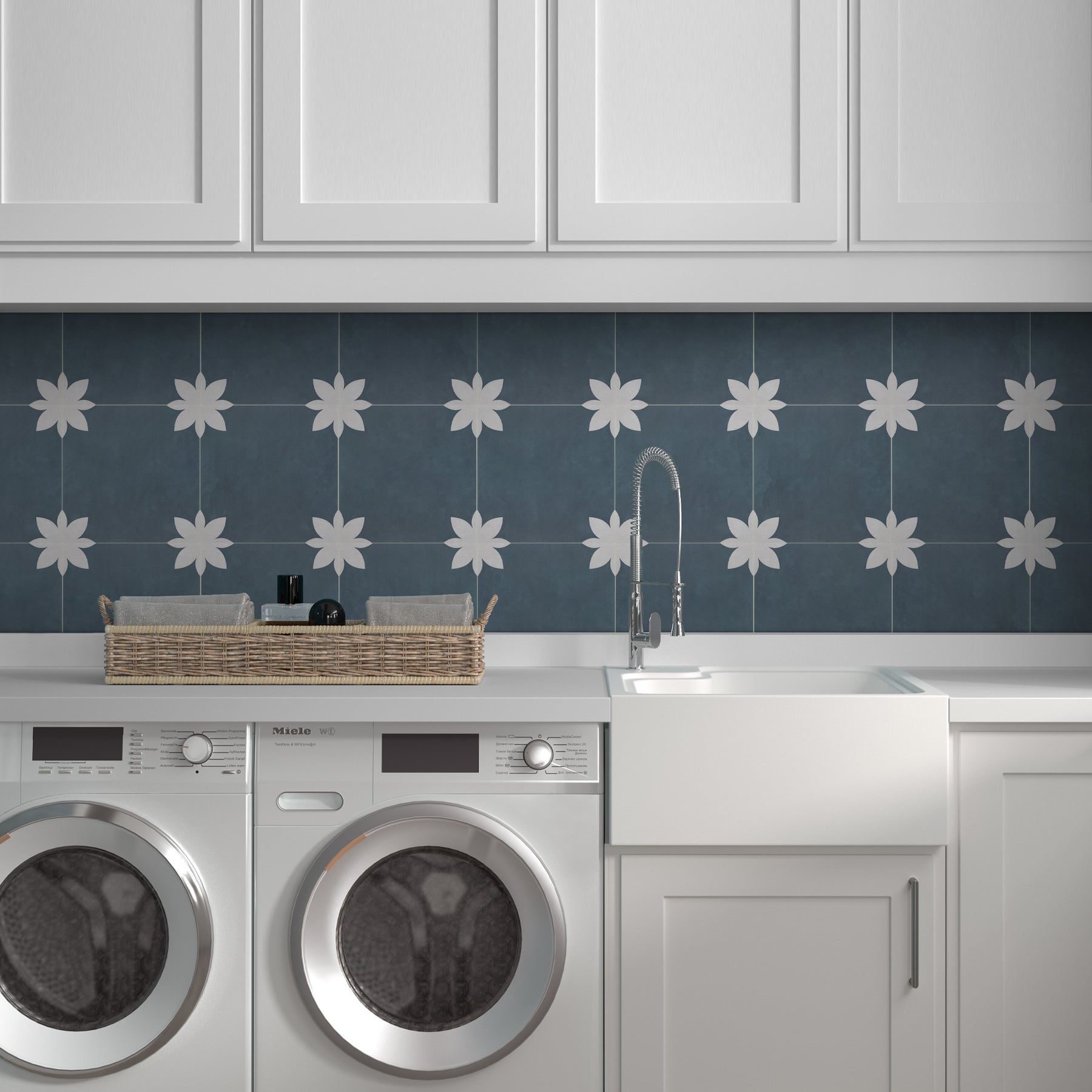 9" x 9" Flower Blue Peel and Stick Backsplash Wall and Floor Tile