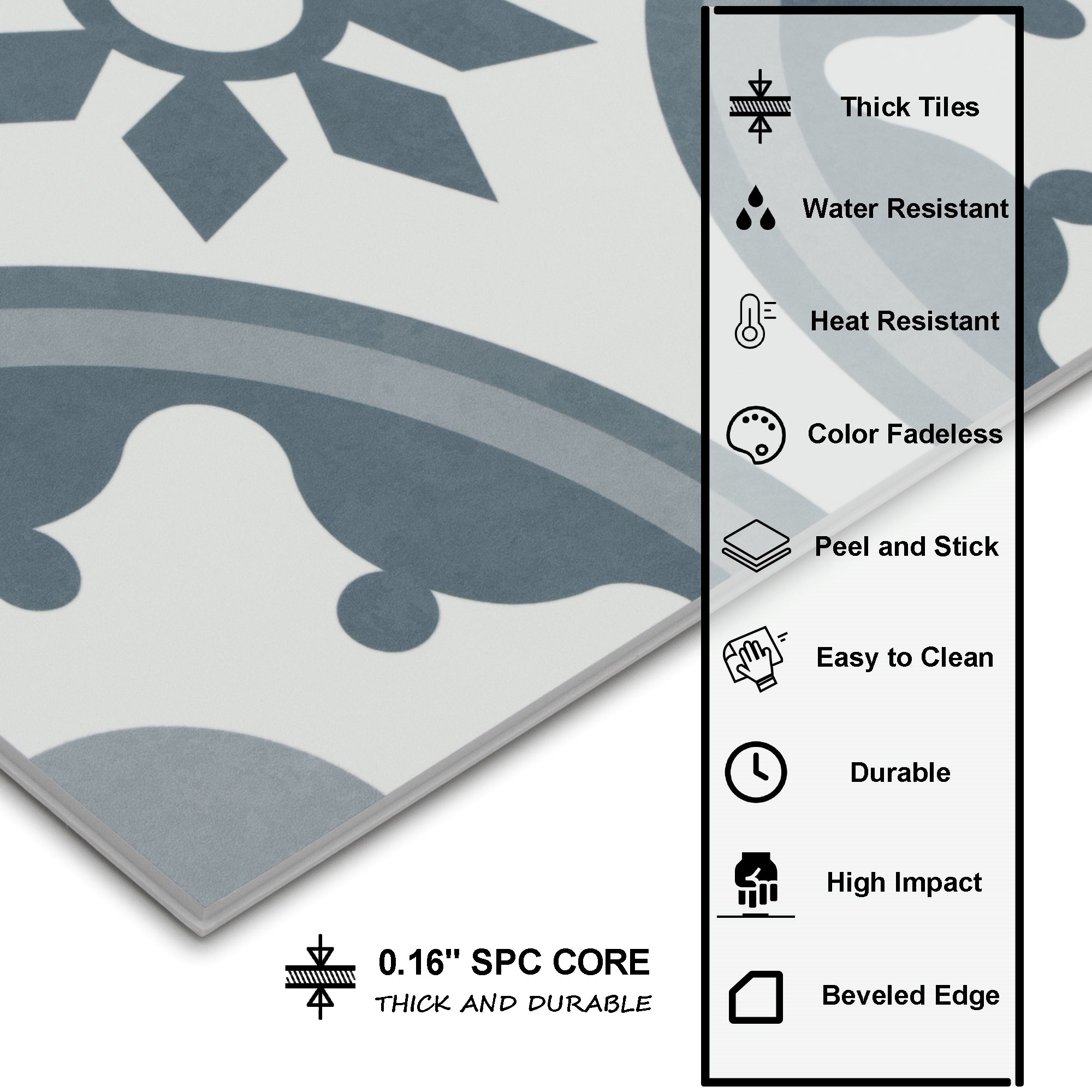 9" x 9" Patterned Blue Peel and Stick Backsplash Wall and Floor Tile