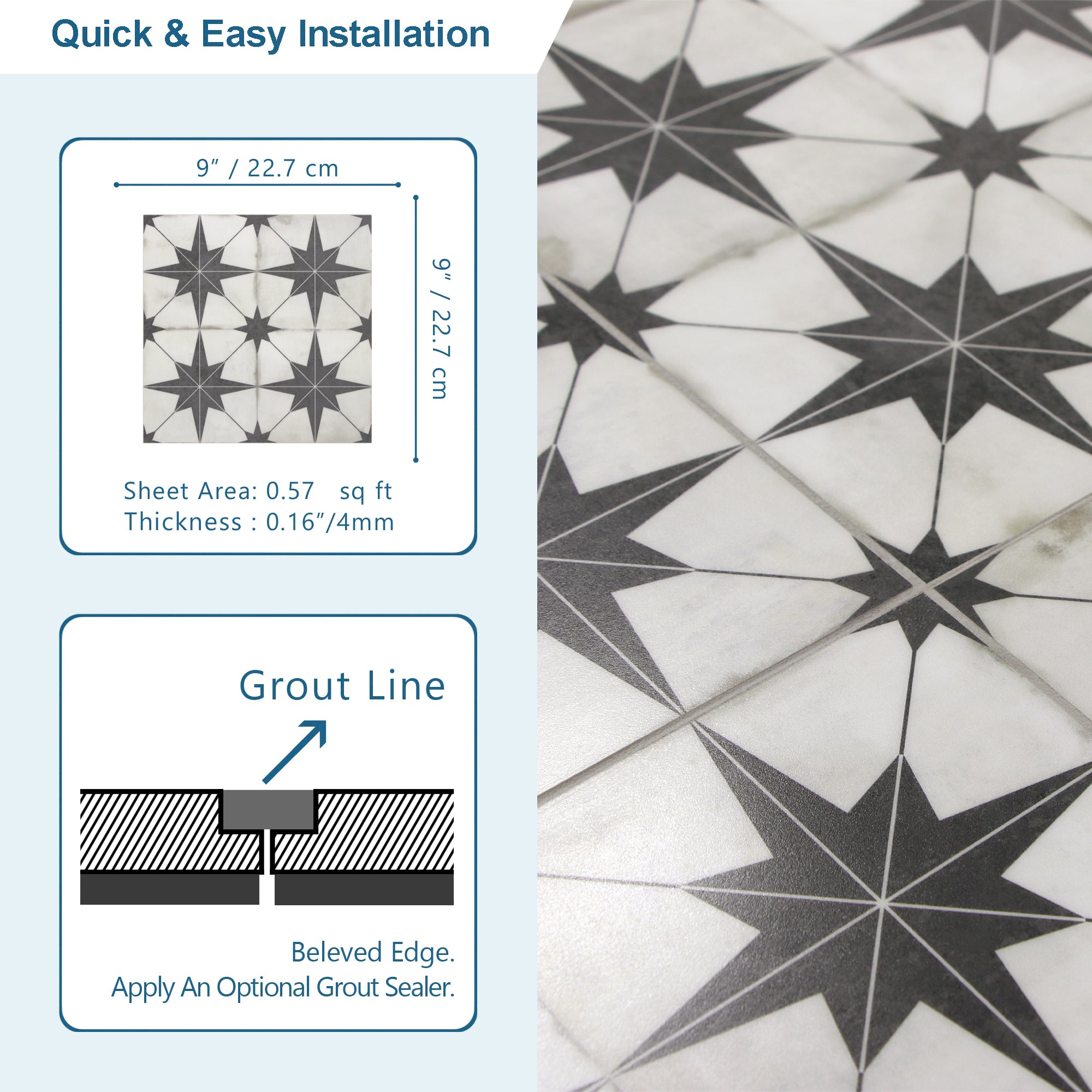 9" x 9" Patterned Beige Peel and Stick Floor and Wall Tile