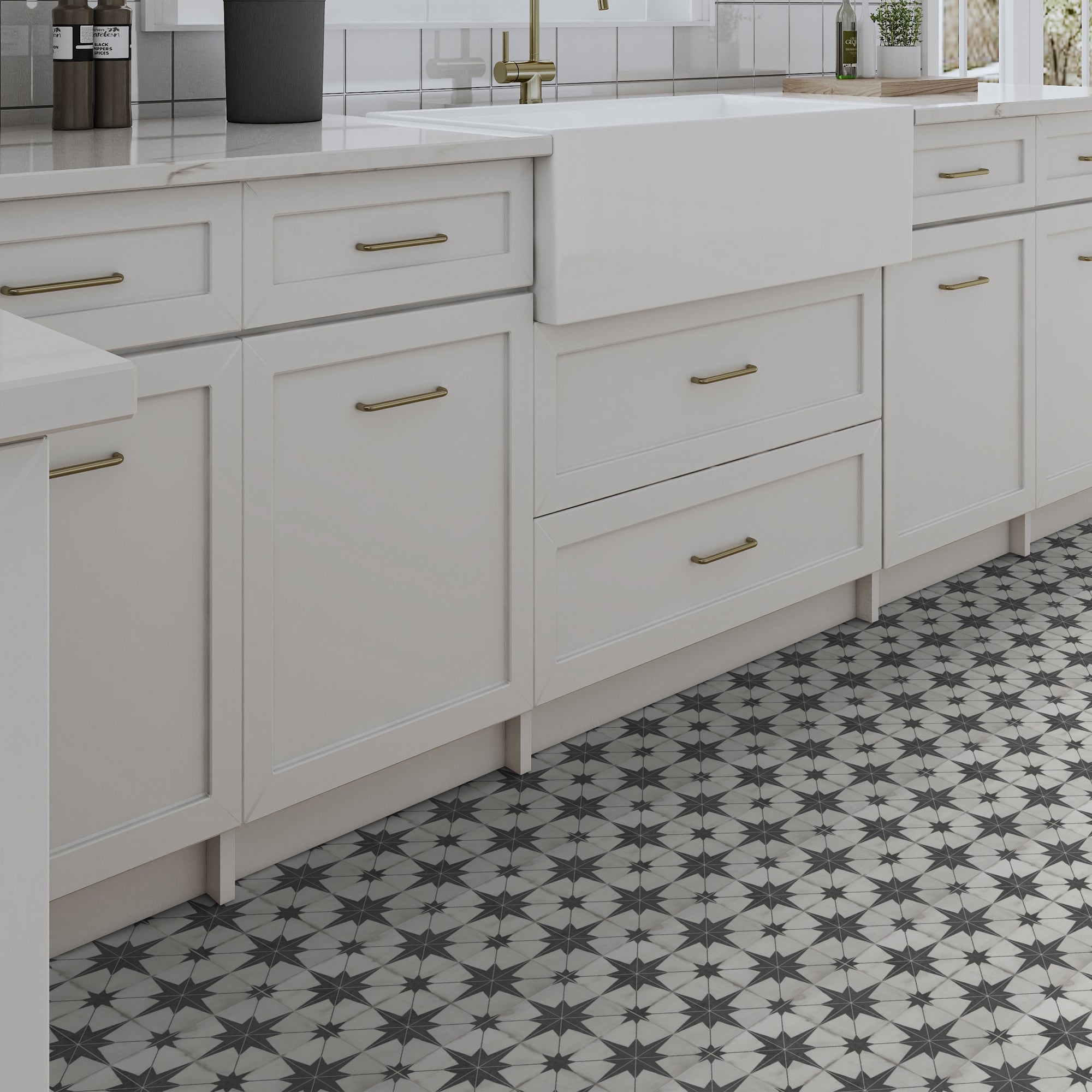 9" x 9" Patterned Beige Peel and Stick Floor and Wall Tile