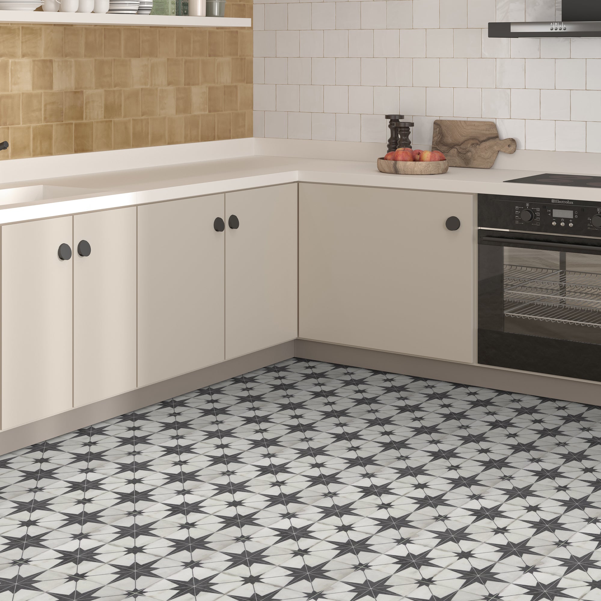 9" x 9" Patterned Beige Peel and Stick Floor and Wall Tile