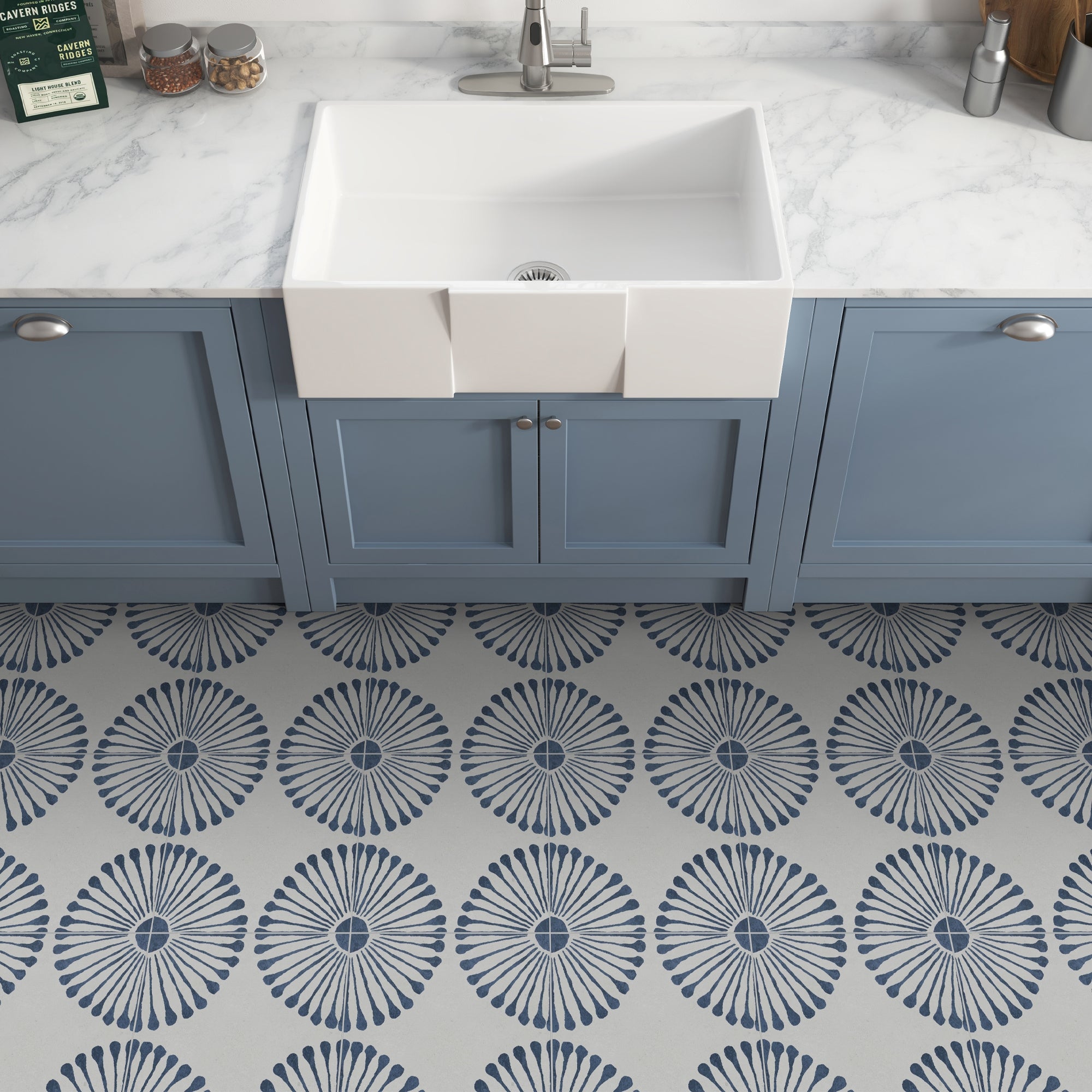9" x 9" Patterned Blue Peel and Stick Floor and Wall Tile