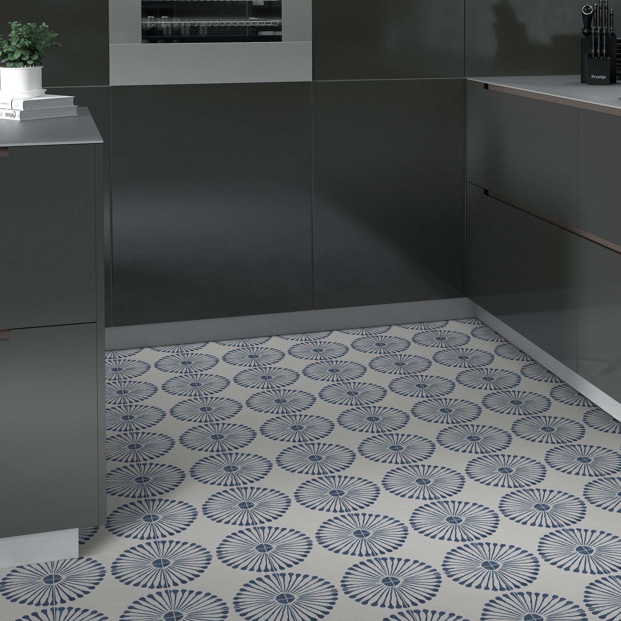 9" x 9" Patterned Blue Peel and Stick Floor and Wall Tile