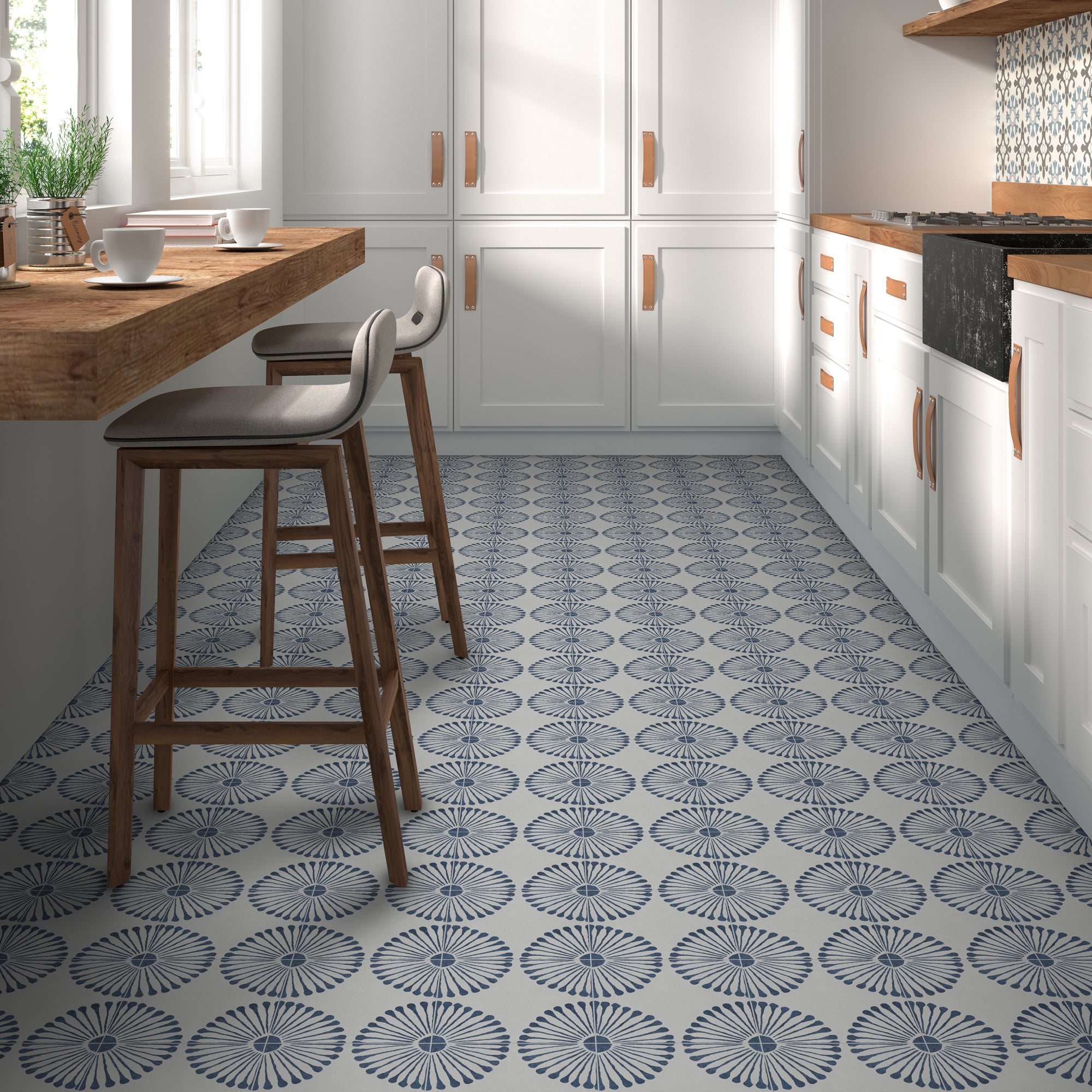9" x 9" Patterned Blue Peel and Stick Floor and Wall Tile