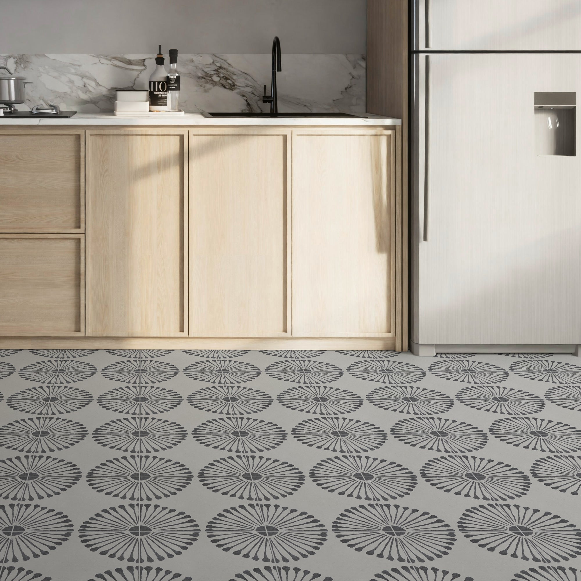 9" x 9" Patterned Gray Peel and Stick Floor and Wall Tile