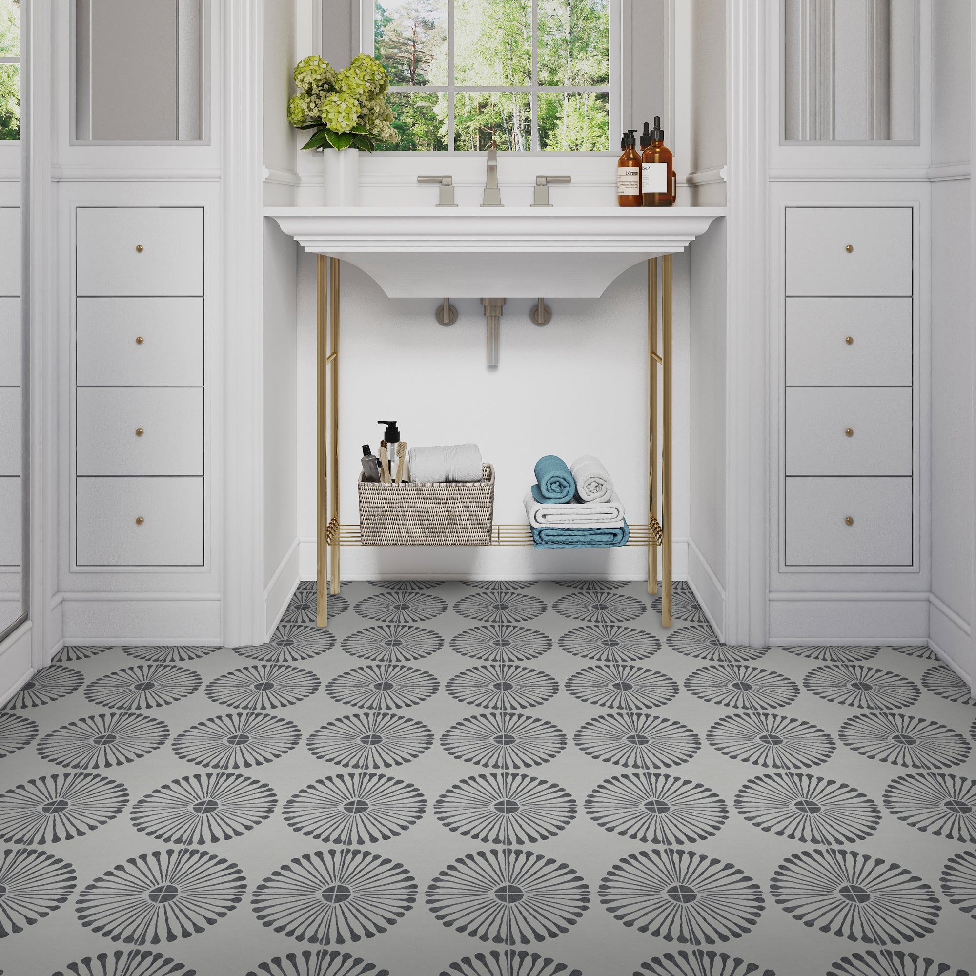 9" x 9" Patterned Gray Peel and Stick Floor and Wall Tile