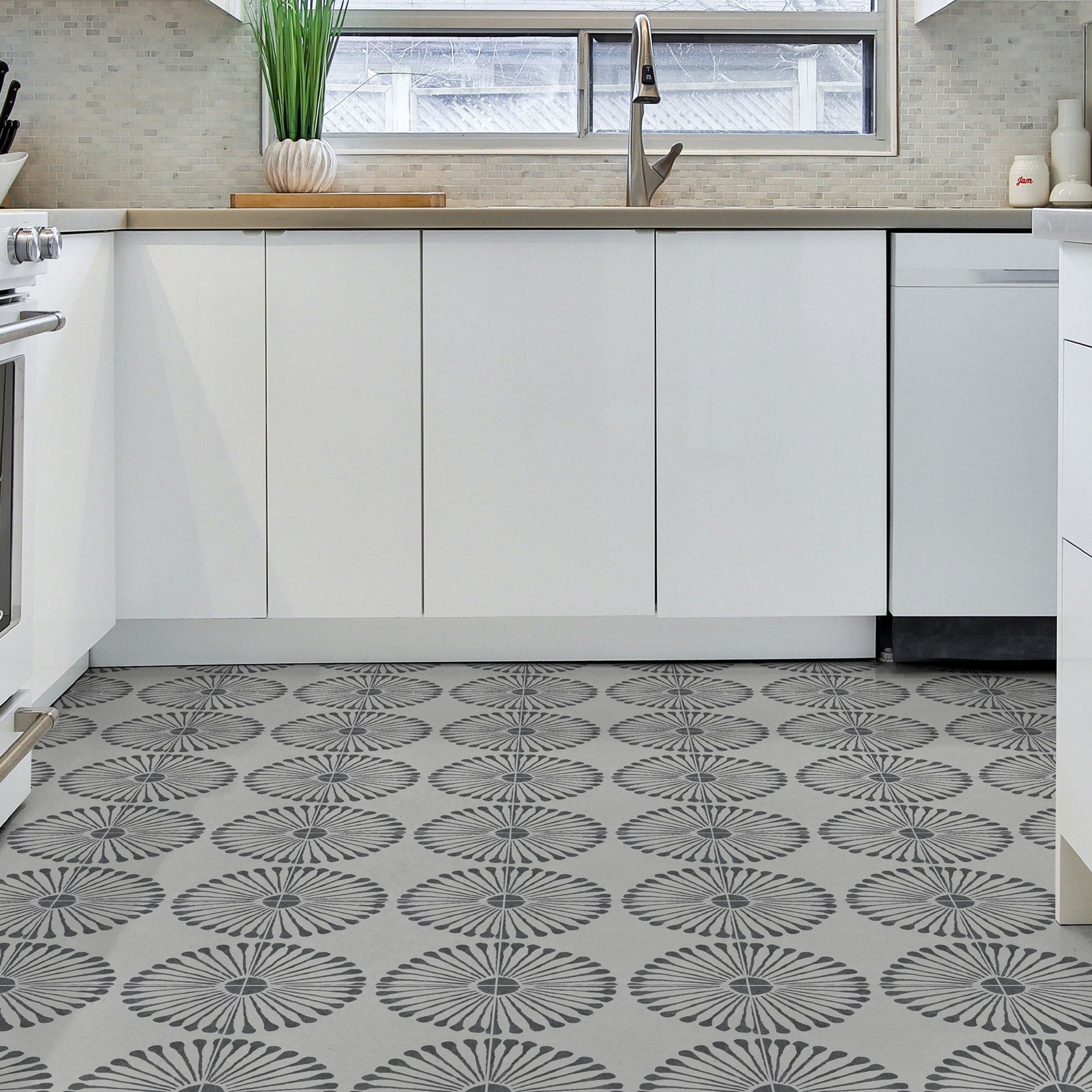 9" x 9" Patterned Gray Peel and Stick Backsplash Wall and Floor Tile