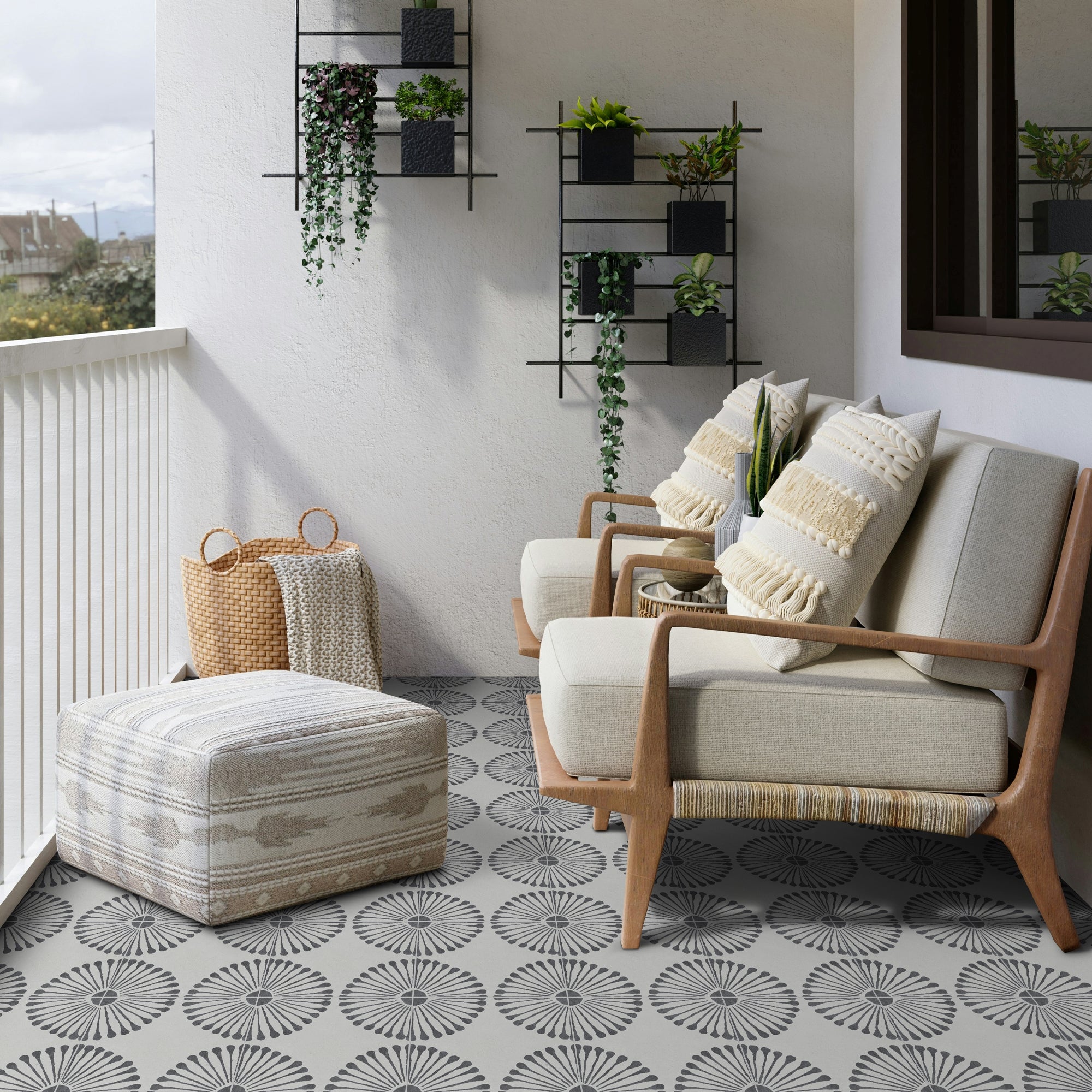 9" x 9" Patterned Gray Peel and Stick Floor and Wall Tile