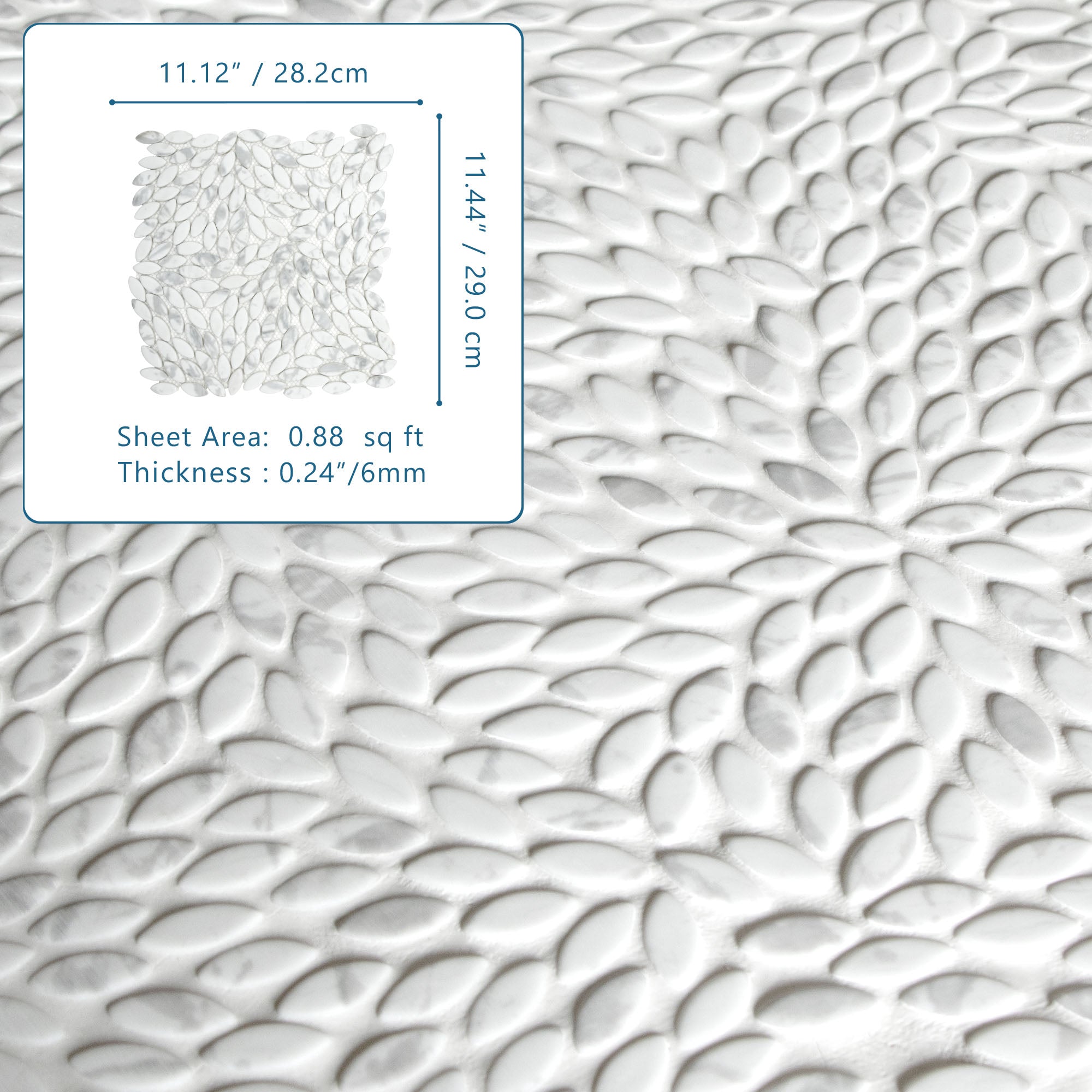 Flower Carrara White Recycled Glass Floor and Wall Mosaic Tile