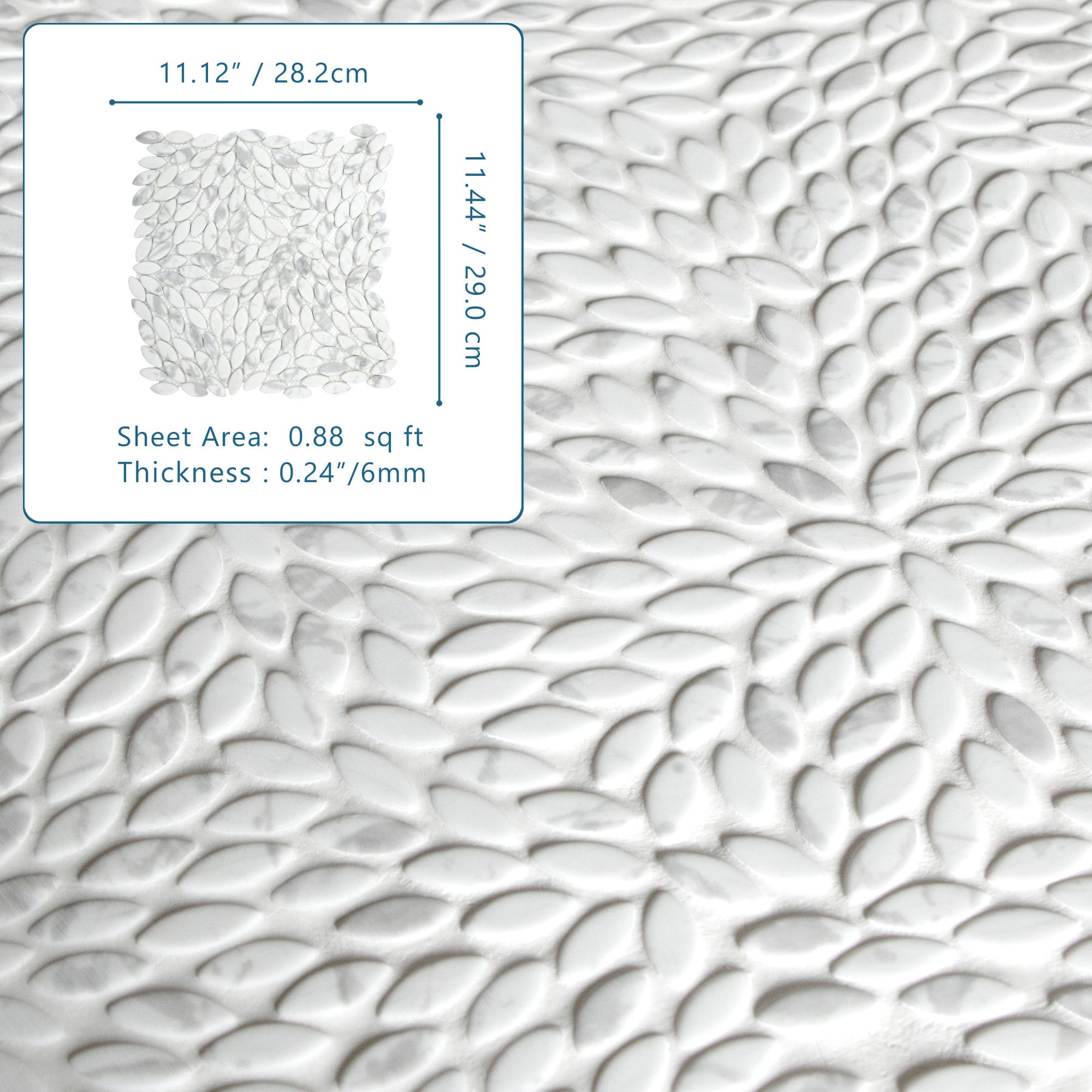 Flower Carrara White Recycled Glass Floor And Wall Mosaic Tile