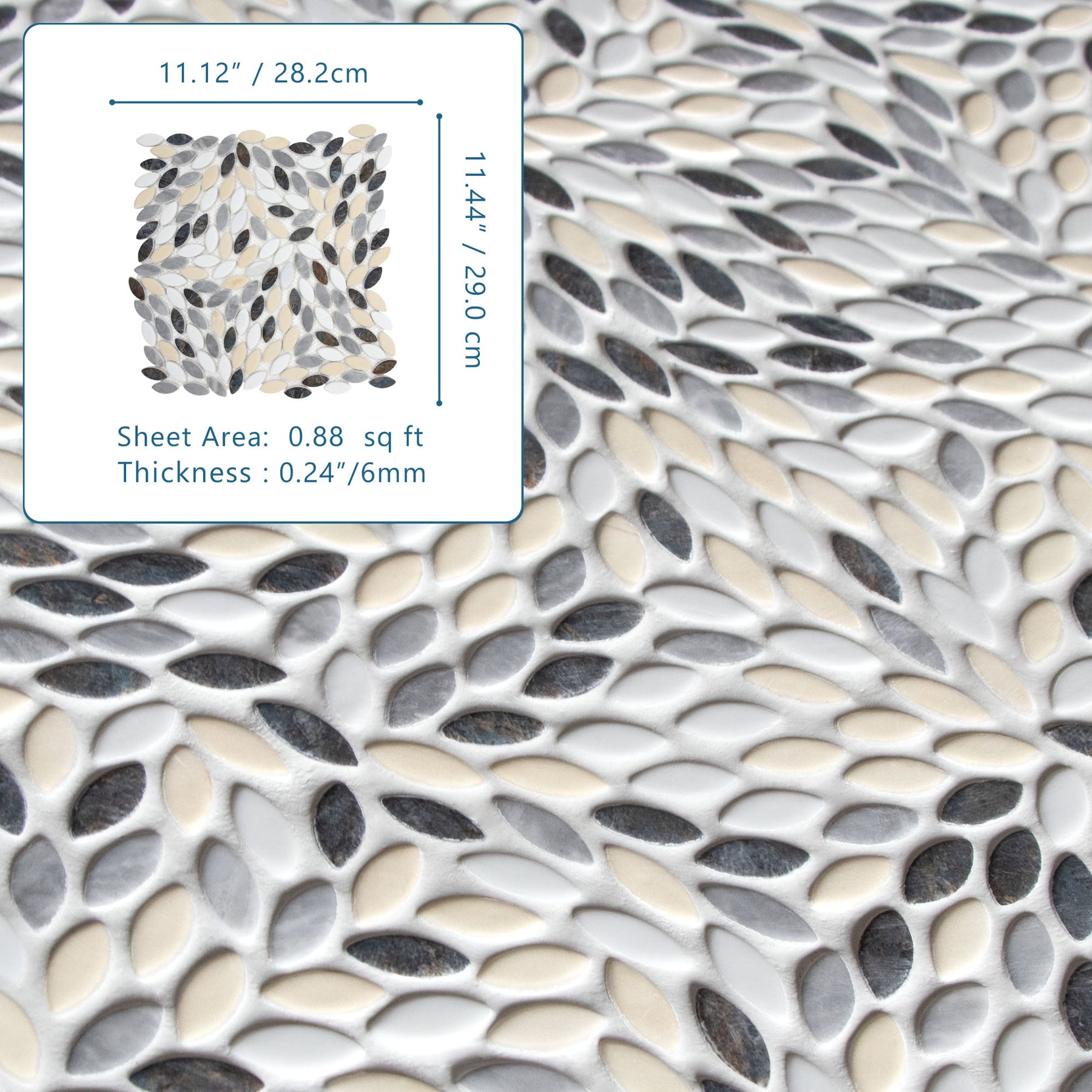 Flower Beige Mixed Recycled Glass Floor And Wall Mosaic Tile