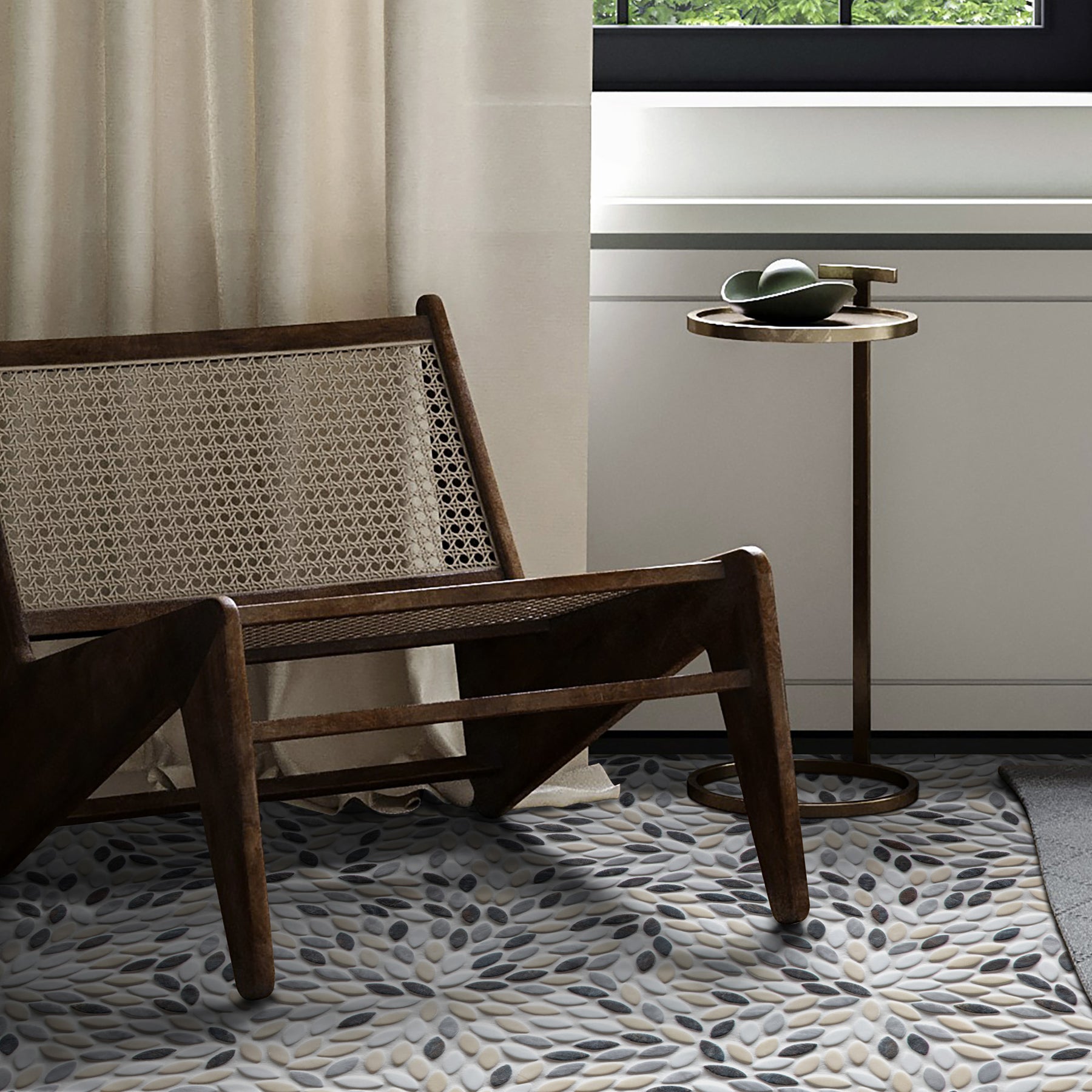 Flower Beige Mixed Recycled Glass Floor And Wall Mosaic Tile