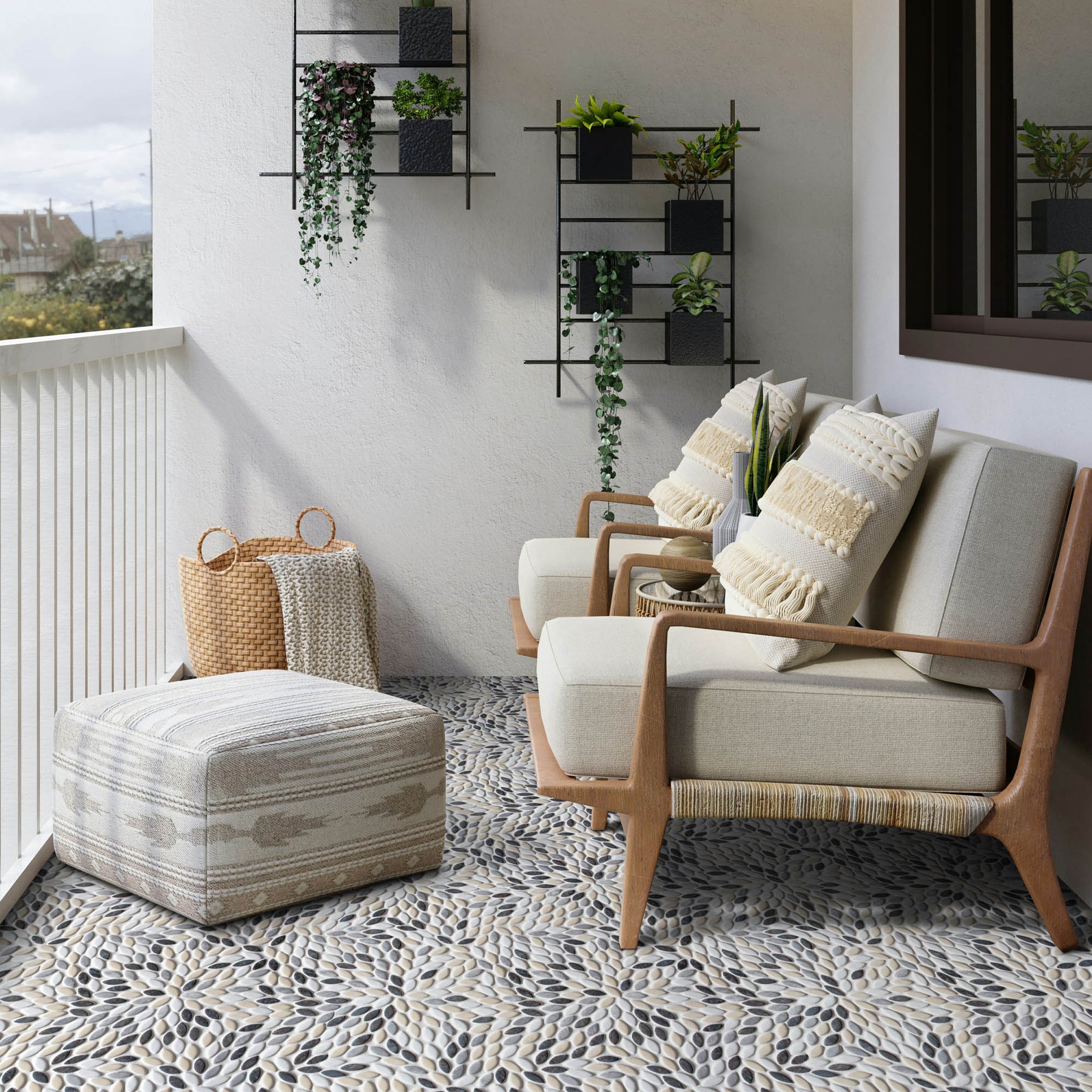 Flower Beige Mixed Recycled Glass Floor And Wall Mosaic Tile