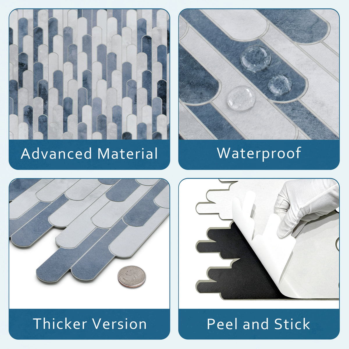 Blue Raindrop Peel and Stick Backsplash Tile