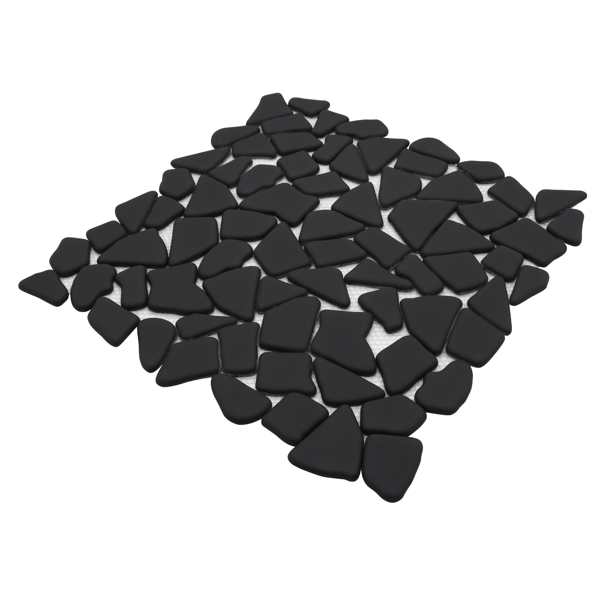 Pebble Rock Black Recycled Glass Floor and Wall Mosaic Tile