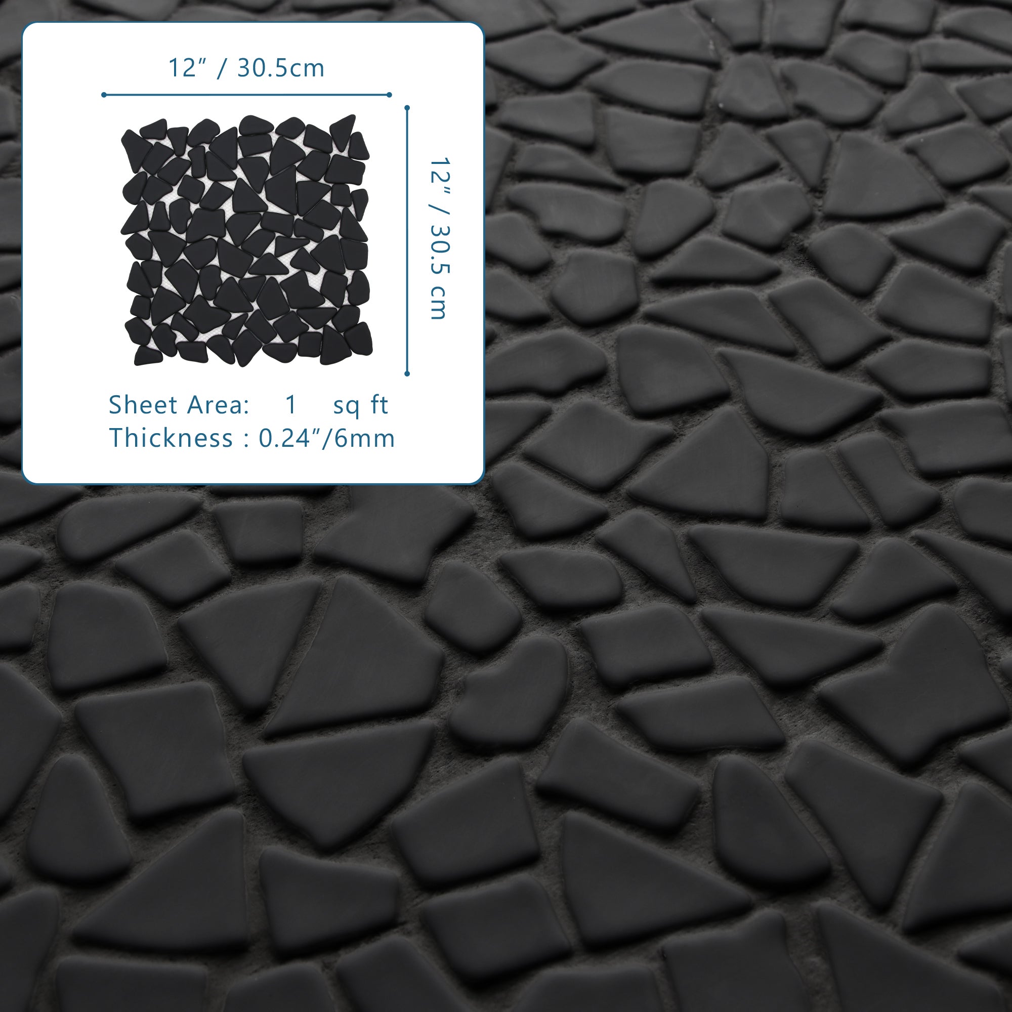 Pebble Rock Black Recycled Glass Floor and Wall Mosaic Tile