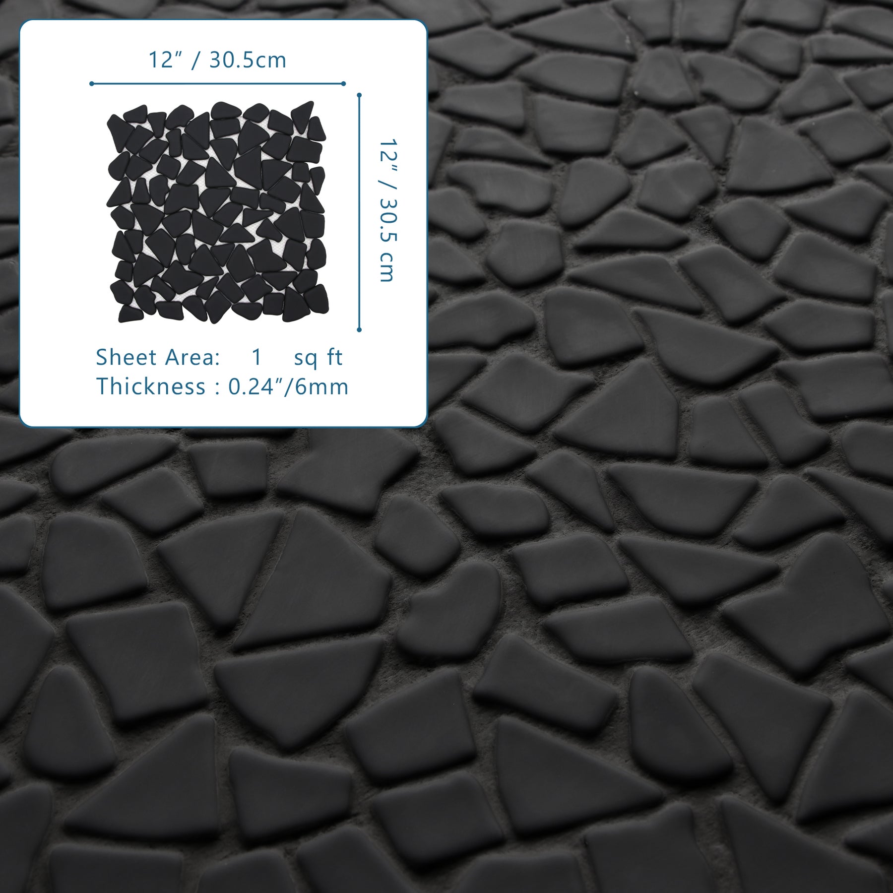 Pebble Rock Black 12"x12" Recycled Glass Floor and Wall Mosaic Tile