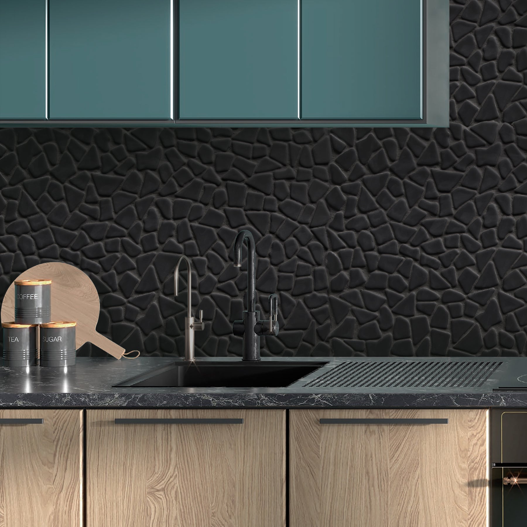 Pebble Rock Black 12"x12" Recycled Glass Floor and Wall Mosaic Tile
