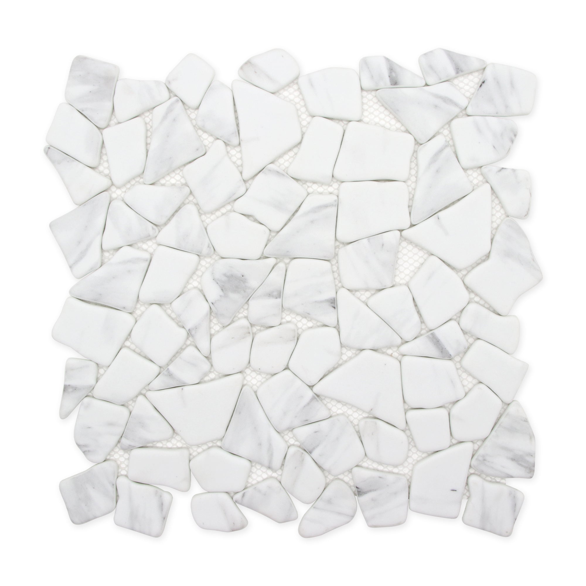 Pebble Rock Carrara White Recycled Glass Floor and Wall Mosaic Tile