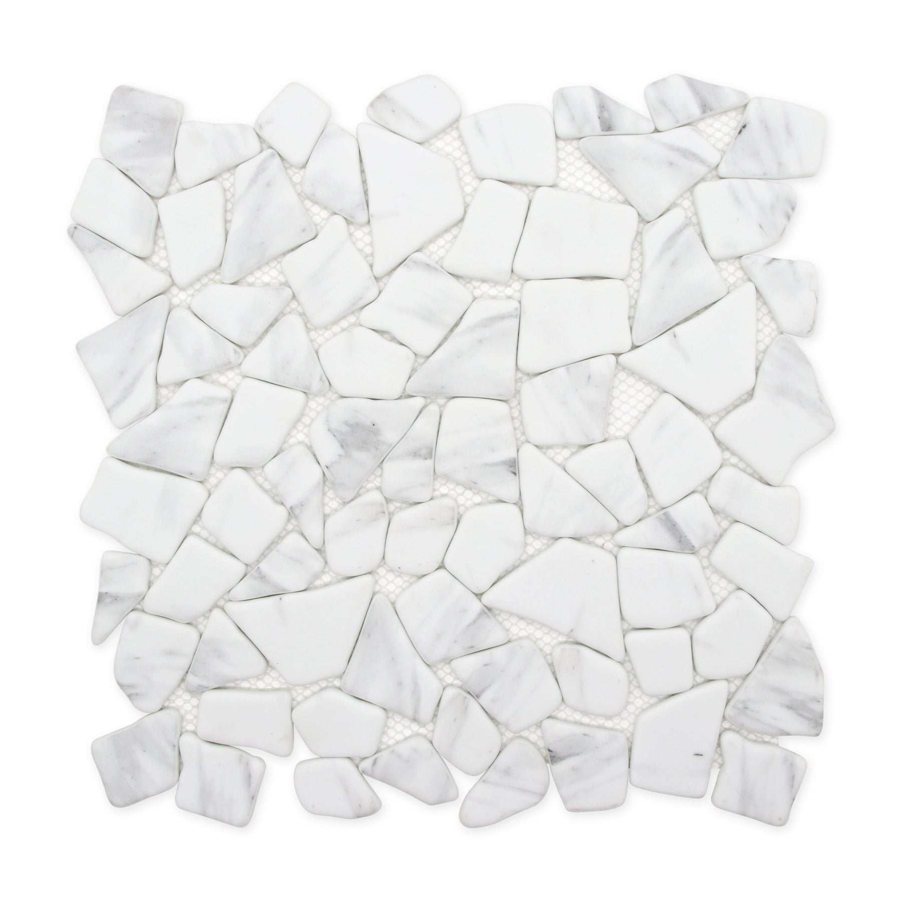 Pebble Rock Carrara White 12"x12" Recycled Glass Floor and Wall Mosaic Tile