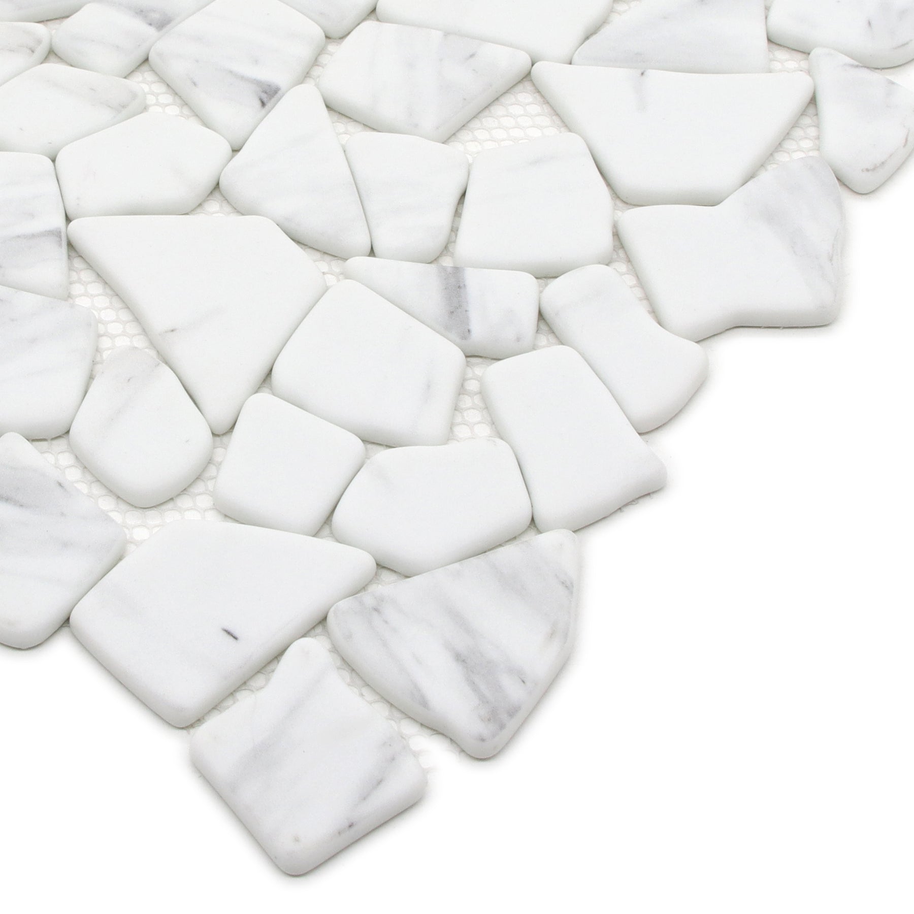 Pebble Rock Carrara White 12"x12" Recycled Glass Floor and Wall Mosaic Tile