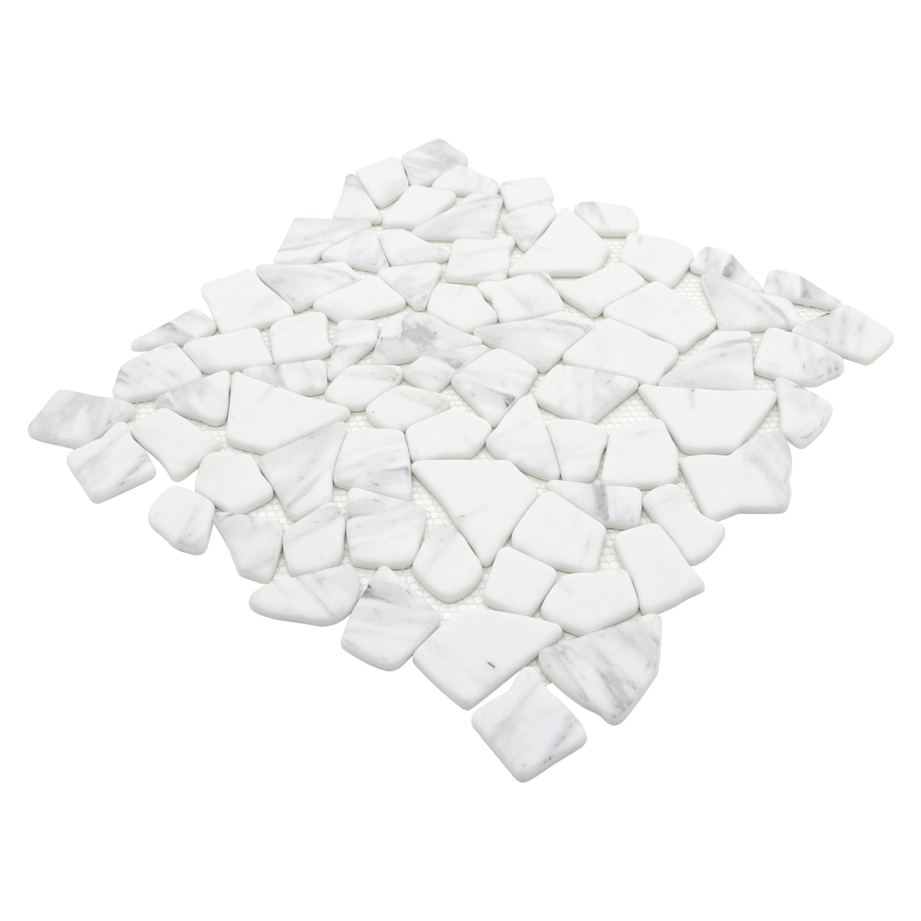 Pebble Rock Carrara White 12"x12" Recycled Glass Floor and Wall Mosaic Tile