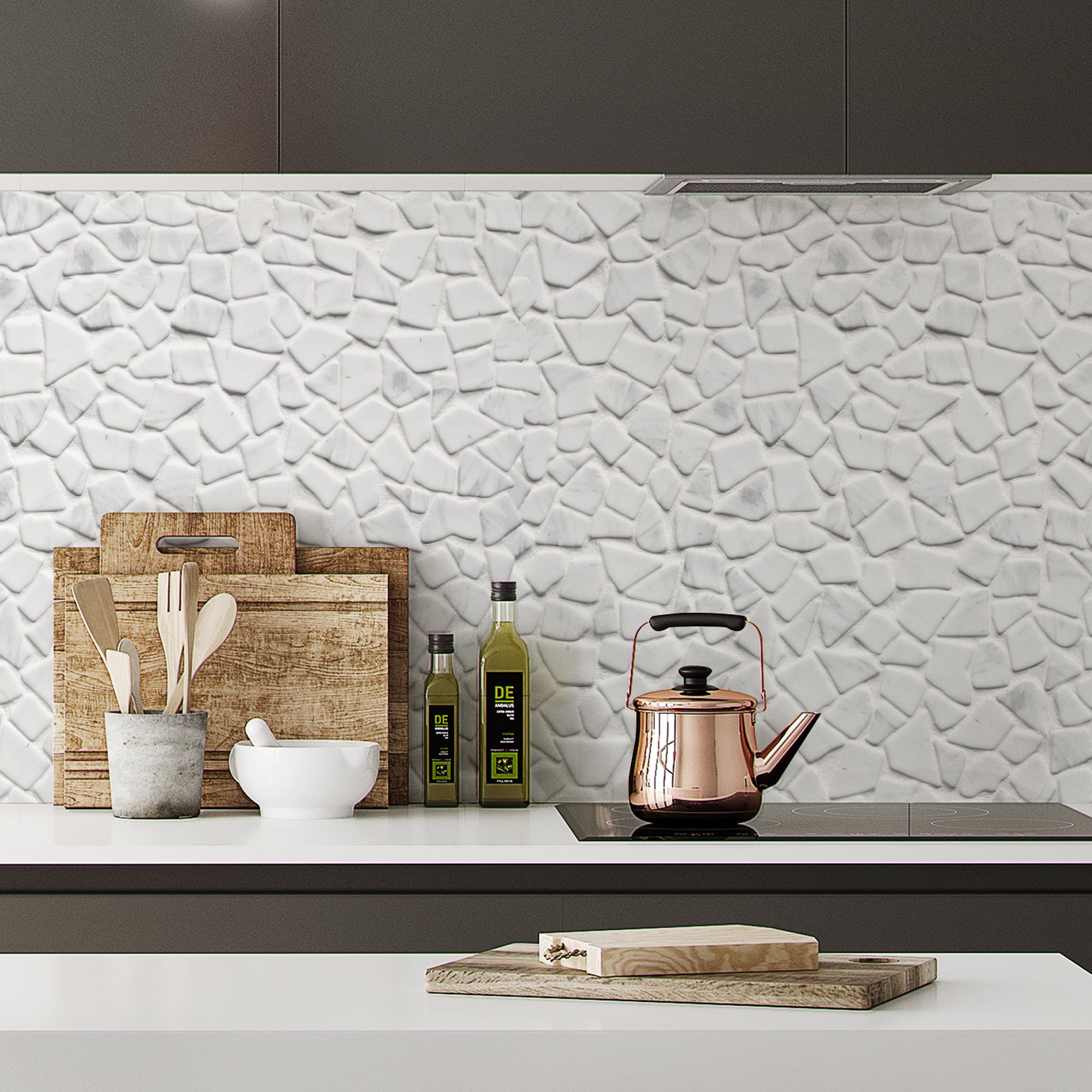 Pebble Rock Carrara White Recycled Glass Floor and Wall Mosaic Tile